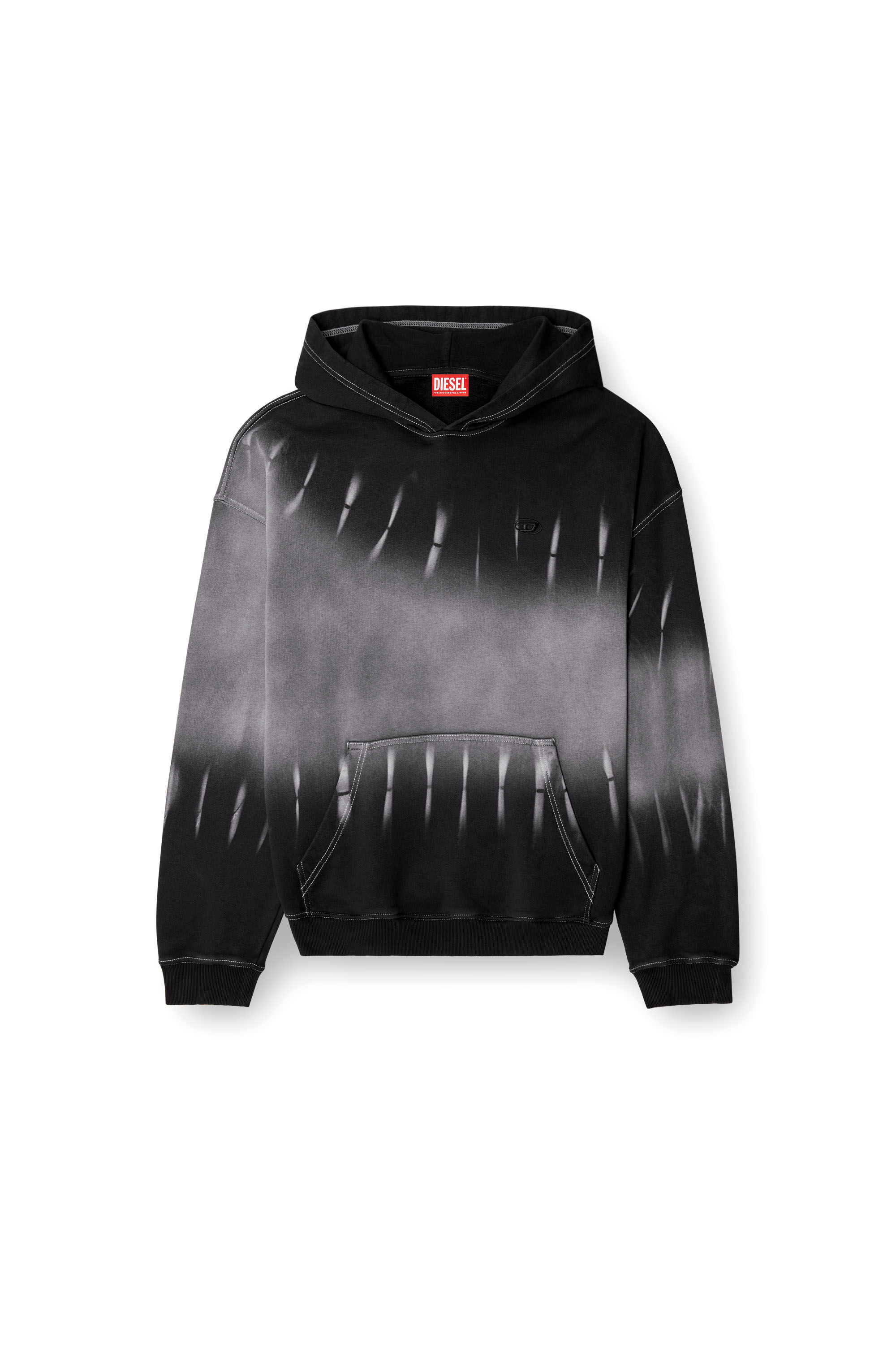 Diesel - S-BOXT-HOOD-R2, Sweat-shirt à capuche tie-dye avec logo imprimé Homme in Noir - 2