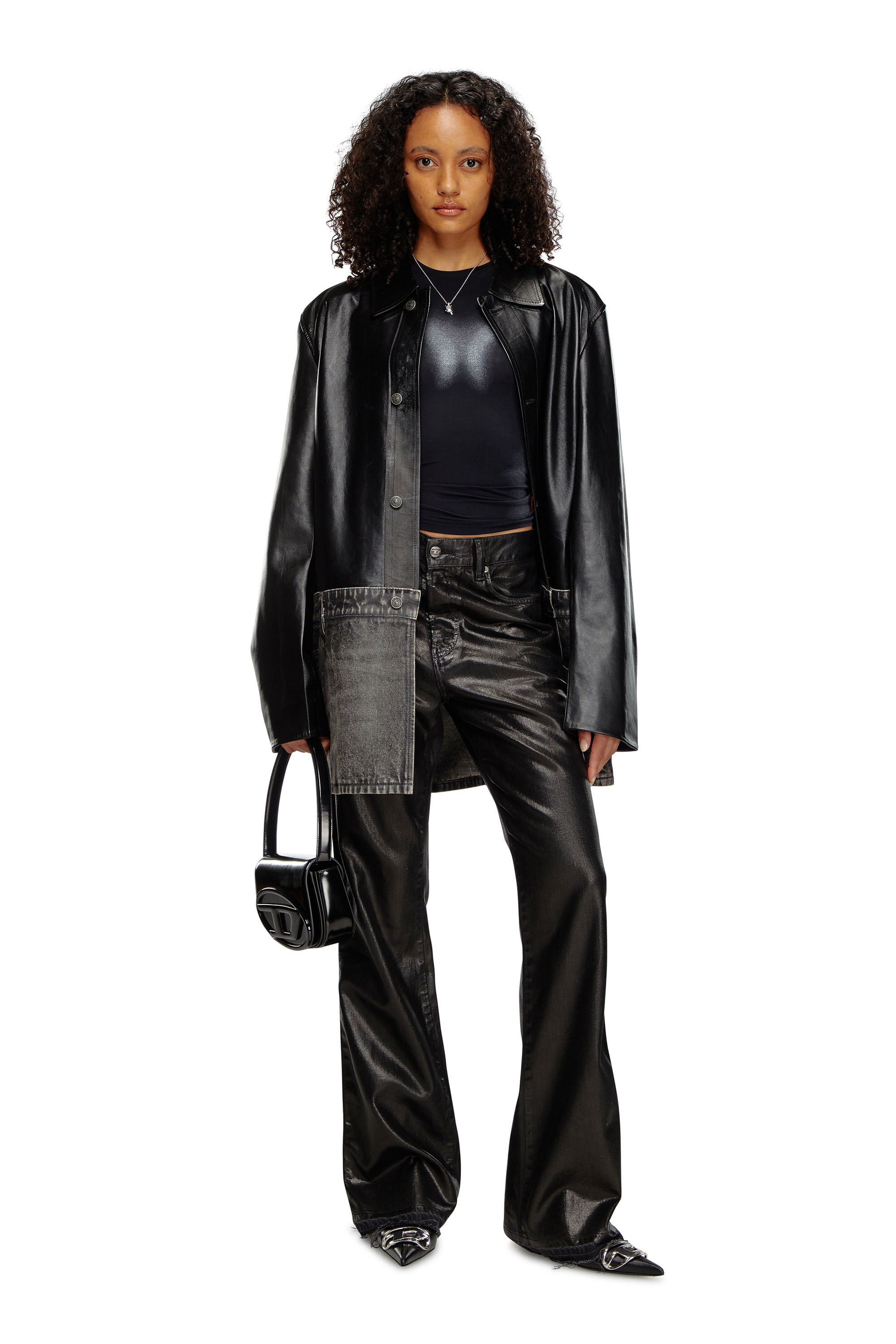 Diesel - T-ILON, Femme T-shirt à manches longues avec effets métallisés in Noir - Image 1