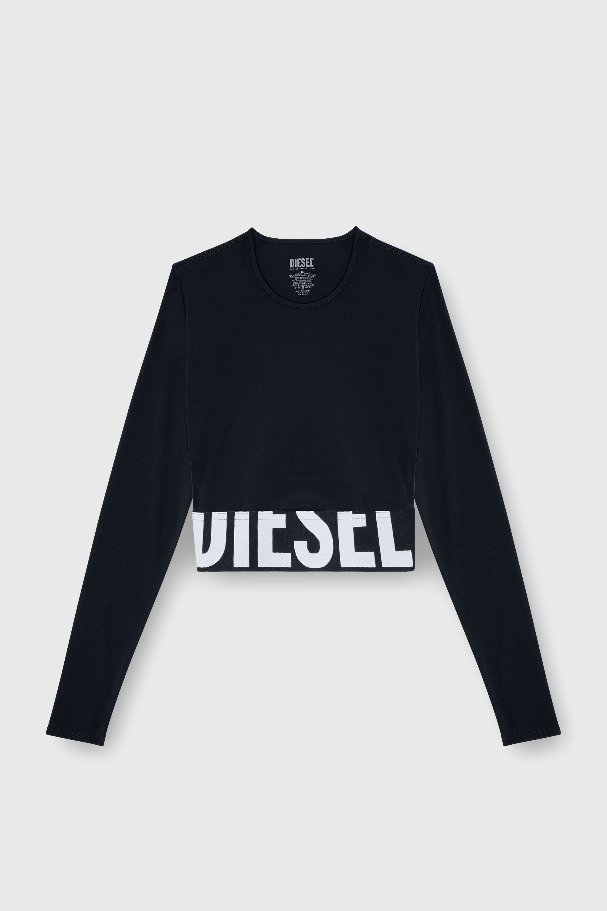 Diesel - MELISSA-D-POP, Crop top in microfibra con logo tagliato Donna in Nero - 2
