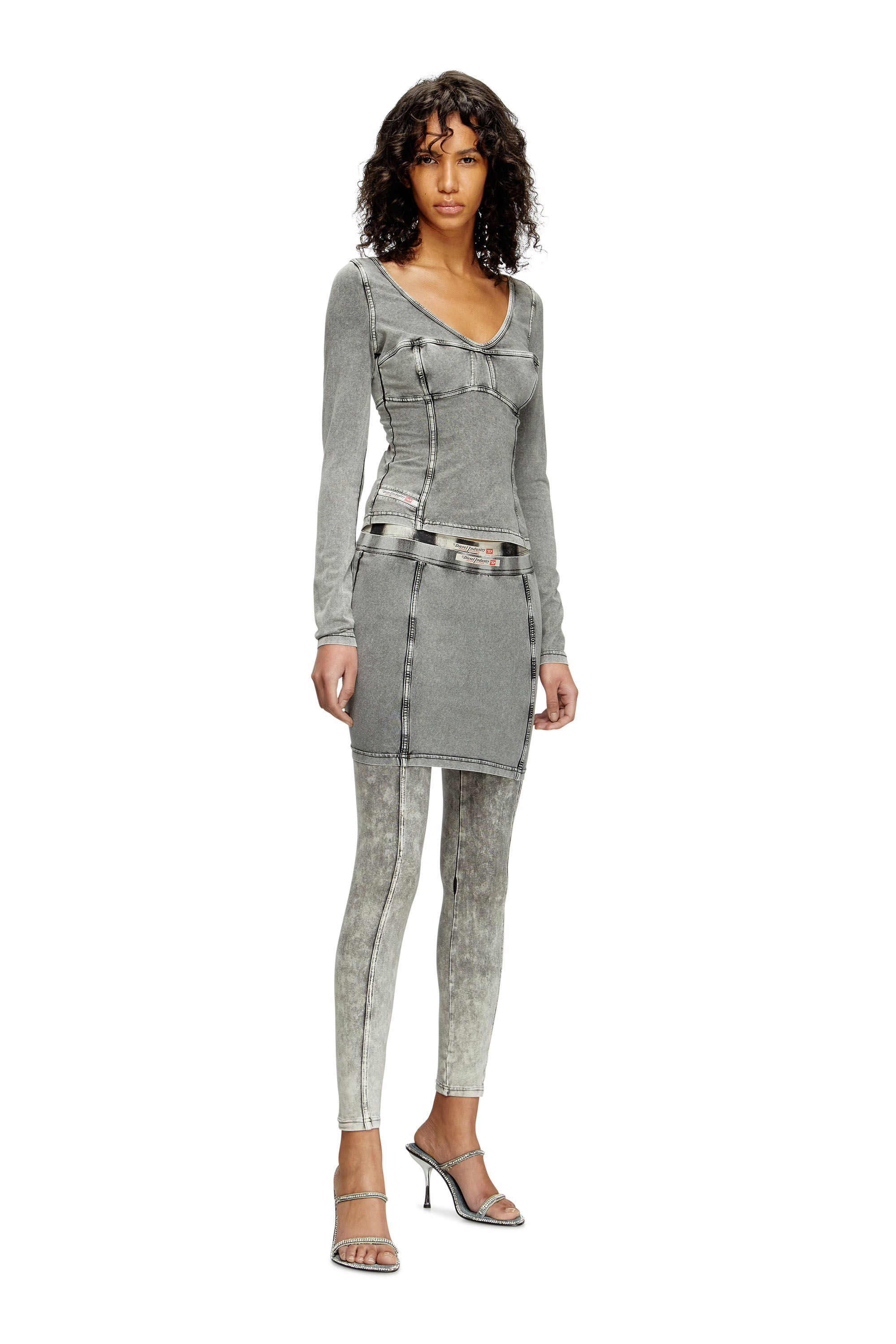 Diesel - T-ELIN, Top à manches longues à effet denim Femme in Gris - 1