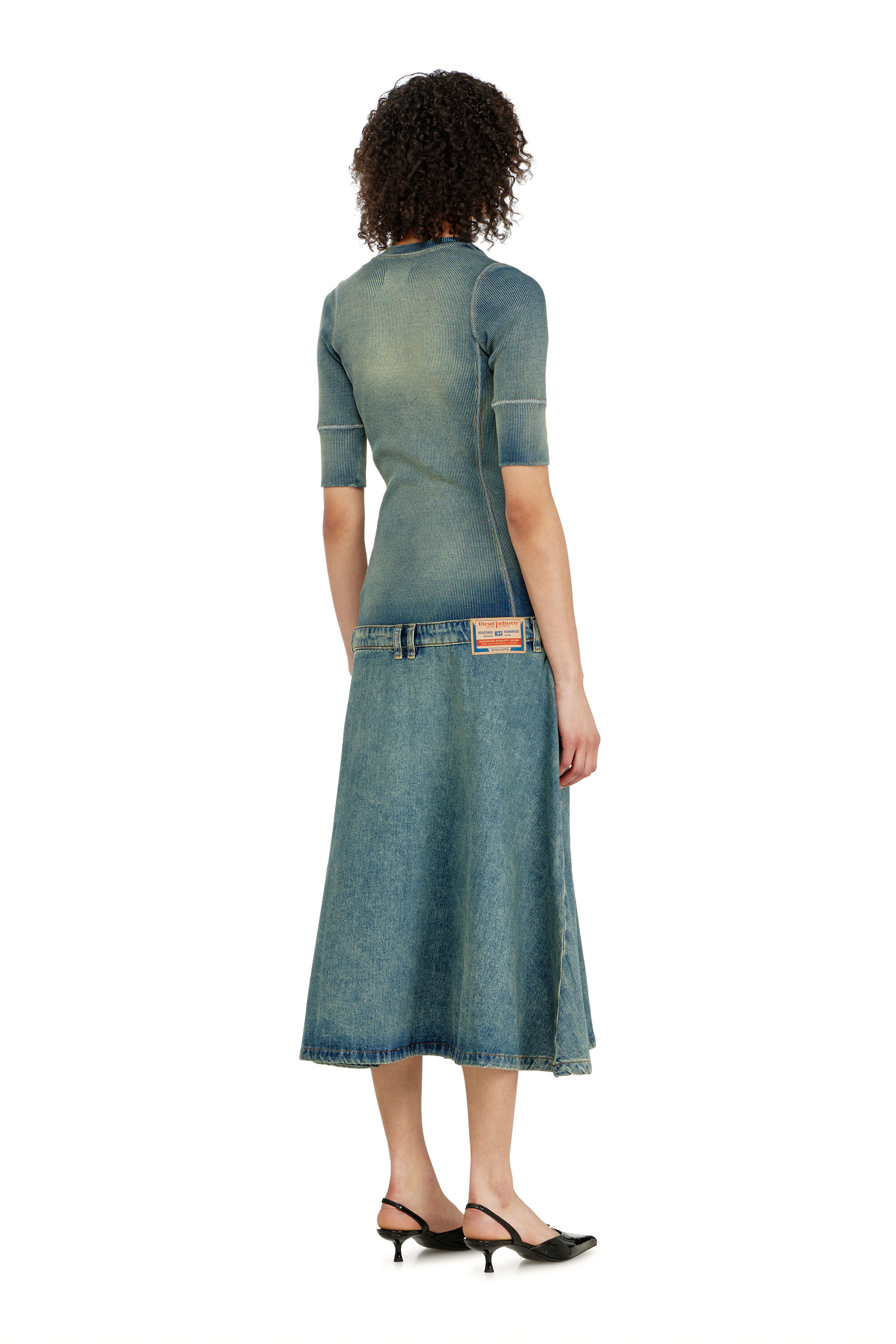 Diesel - DE-ANIM-S, Abito midi a vita bassa in maglia e denim Donna in ToBeDefined - 4