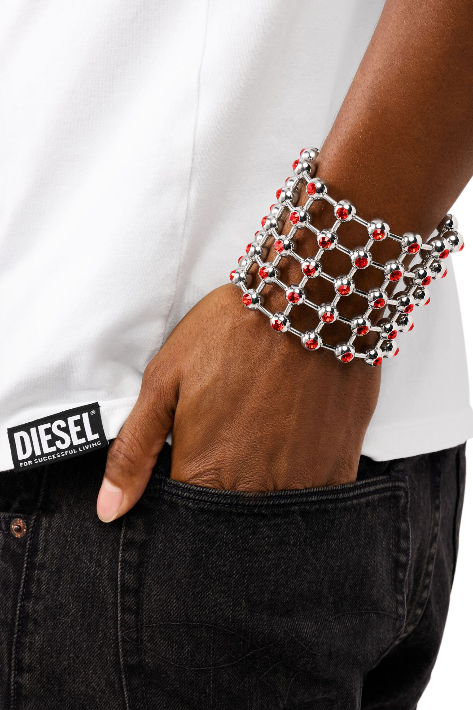 Diesel - DX1559040 JEWEL, Unisex Manschettenarmband aus Edelstahl in Silber/Rot - 2