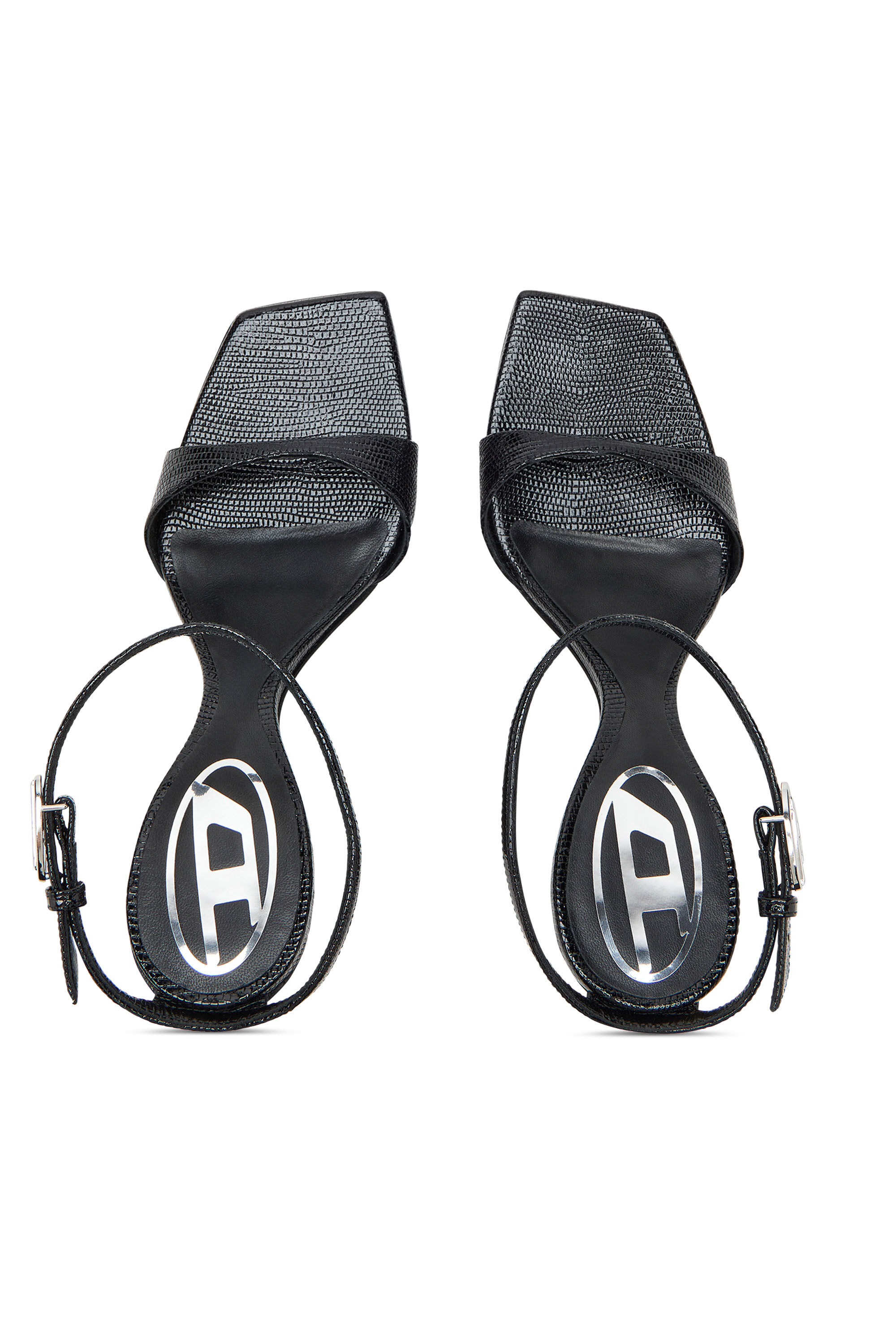 Diesel - D-AMBER SANDAL WEDGE, D-Amber-Sandali a zeppa in pelle effetto lucertola Donna in Nero - 5