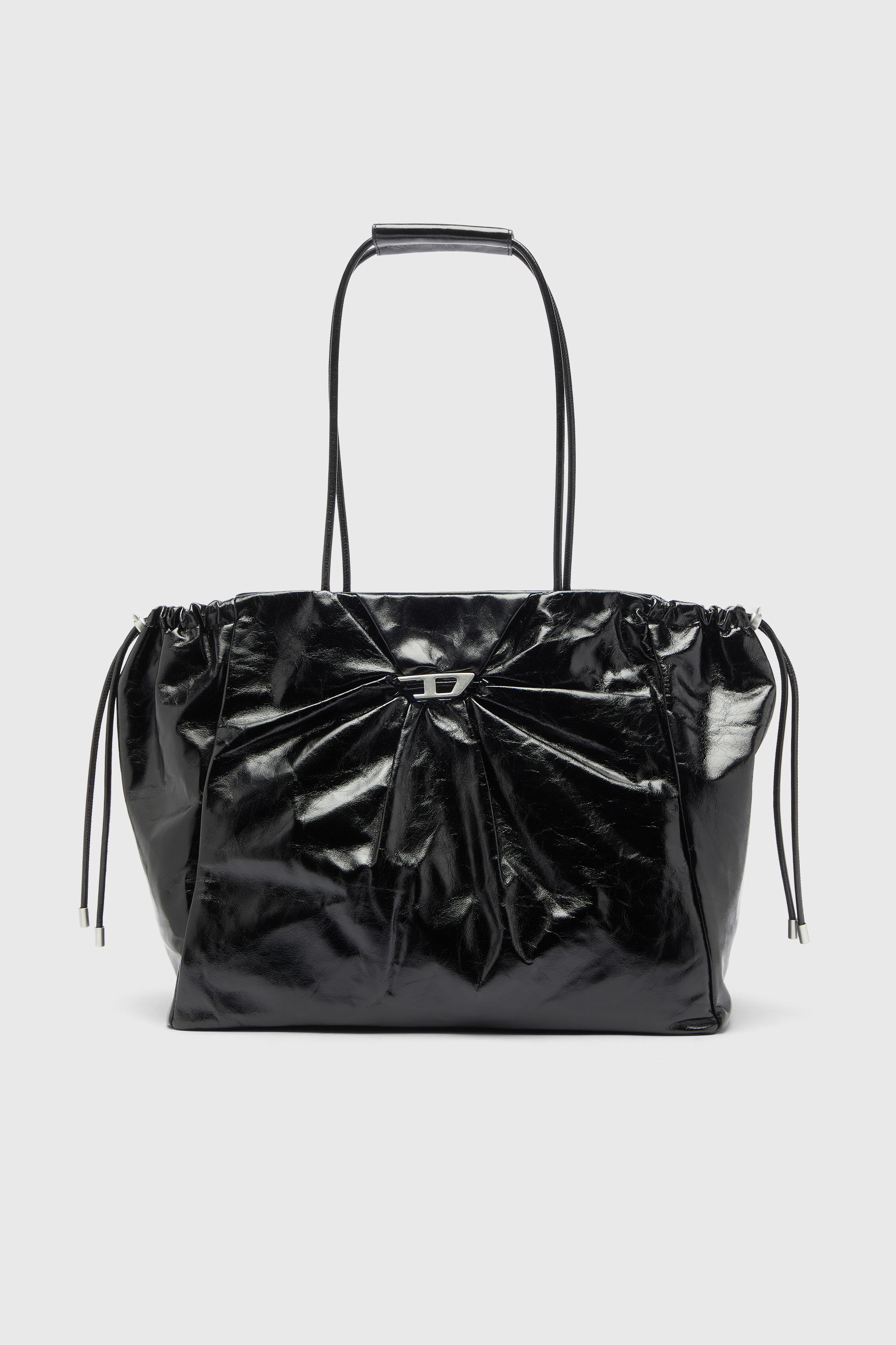 Diesel - SCRUNCH-D TOTE E/W, Scrunch-D - Borsa tote in pelle lucida effetto stropicciato Donna in Nero - 1