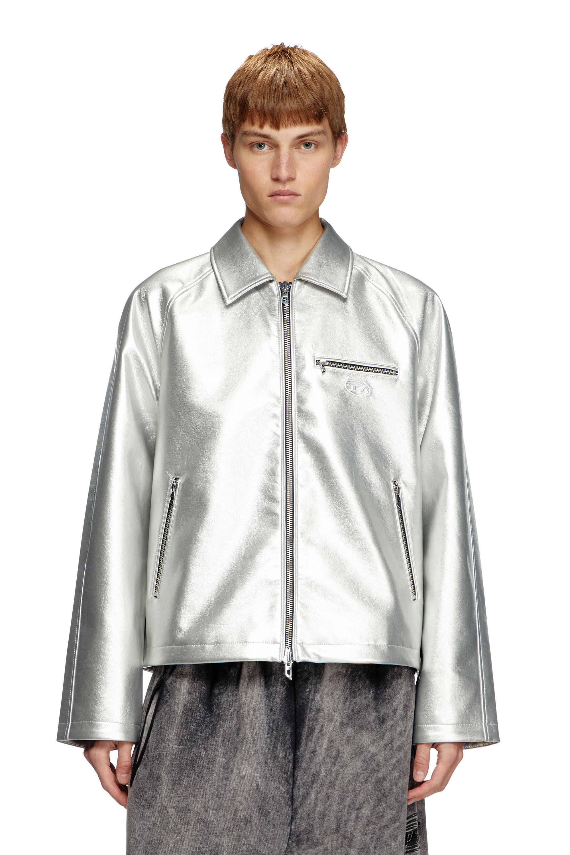 Diesel - J-THOME, Unisex Metallic-Coachjacke in Silber - 6