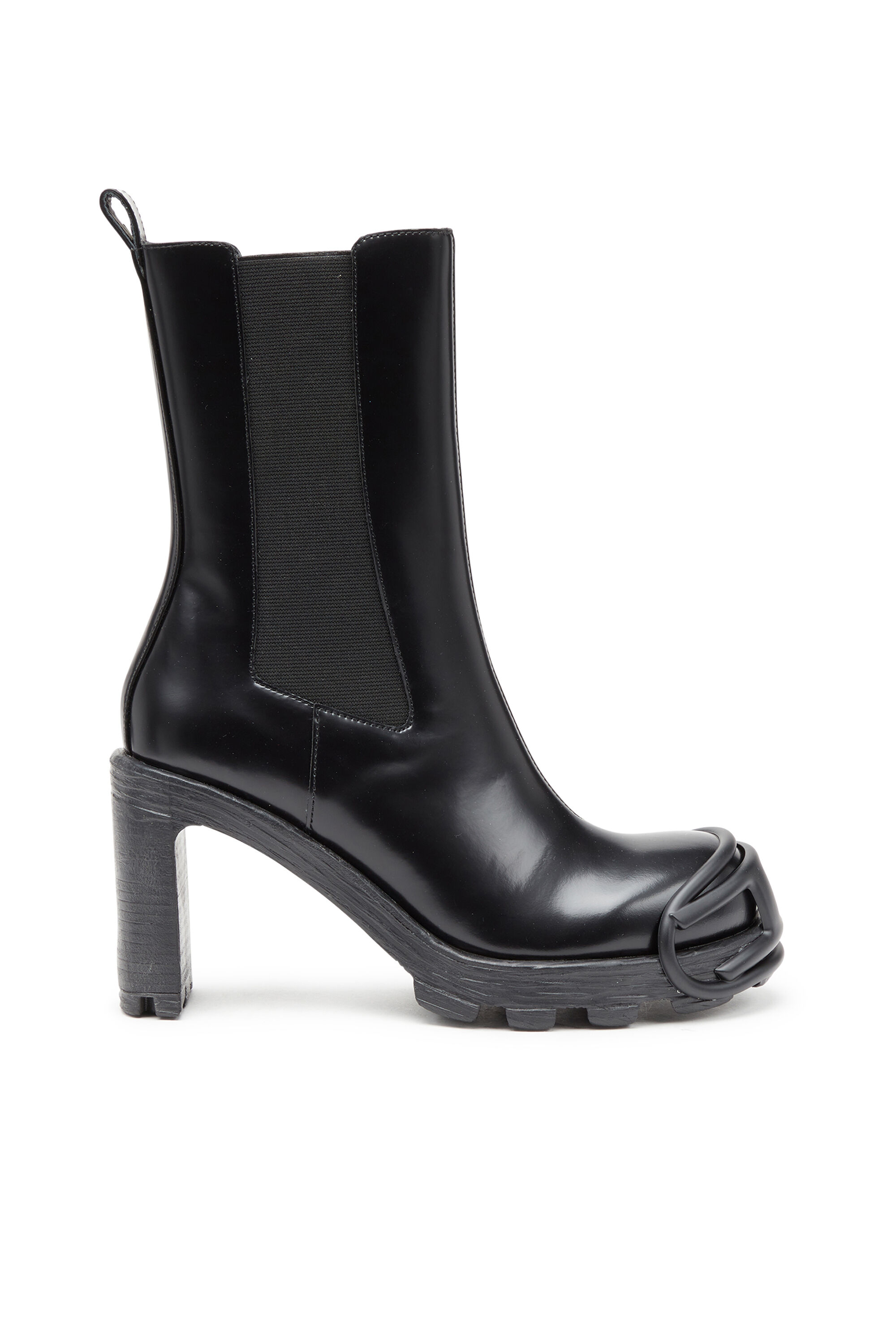 Diesel - D-HAMMER CH D W, Damen D-Hammer-High-Heel-Stiefel mit Oval D-Plakette in Schwarz - Image 1