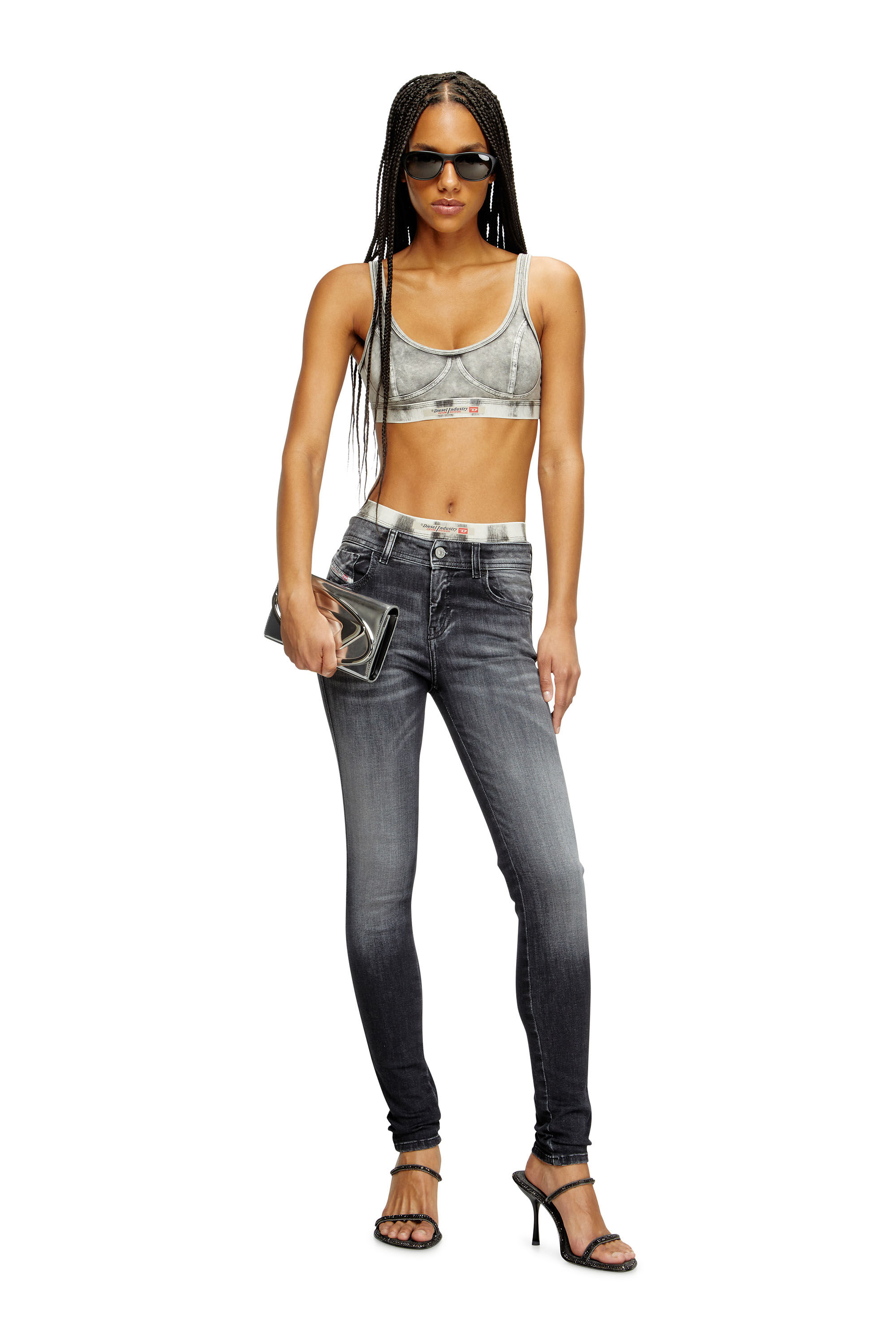 Diesel - Skinny Jeans 2017 Slandy 09K97 Donna, Nero/Grigio scuro - Image 1
