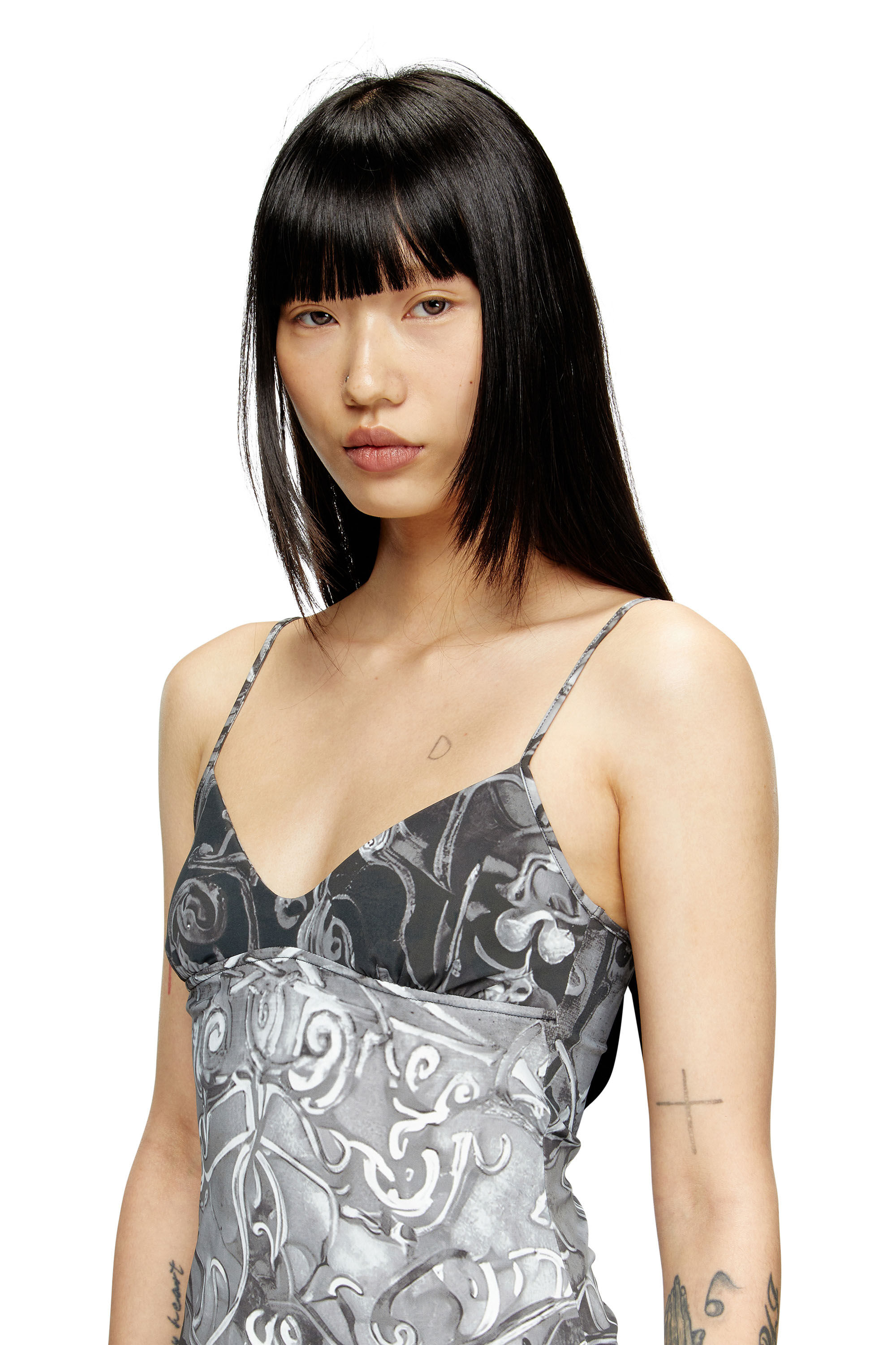 Diesel - D-INLAY, Damen Minikleid aus Nylon mit heraldischem Print in Grau - 5