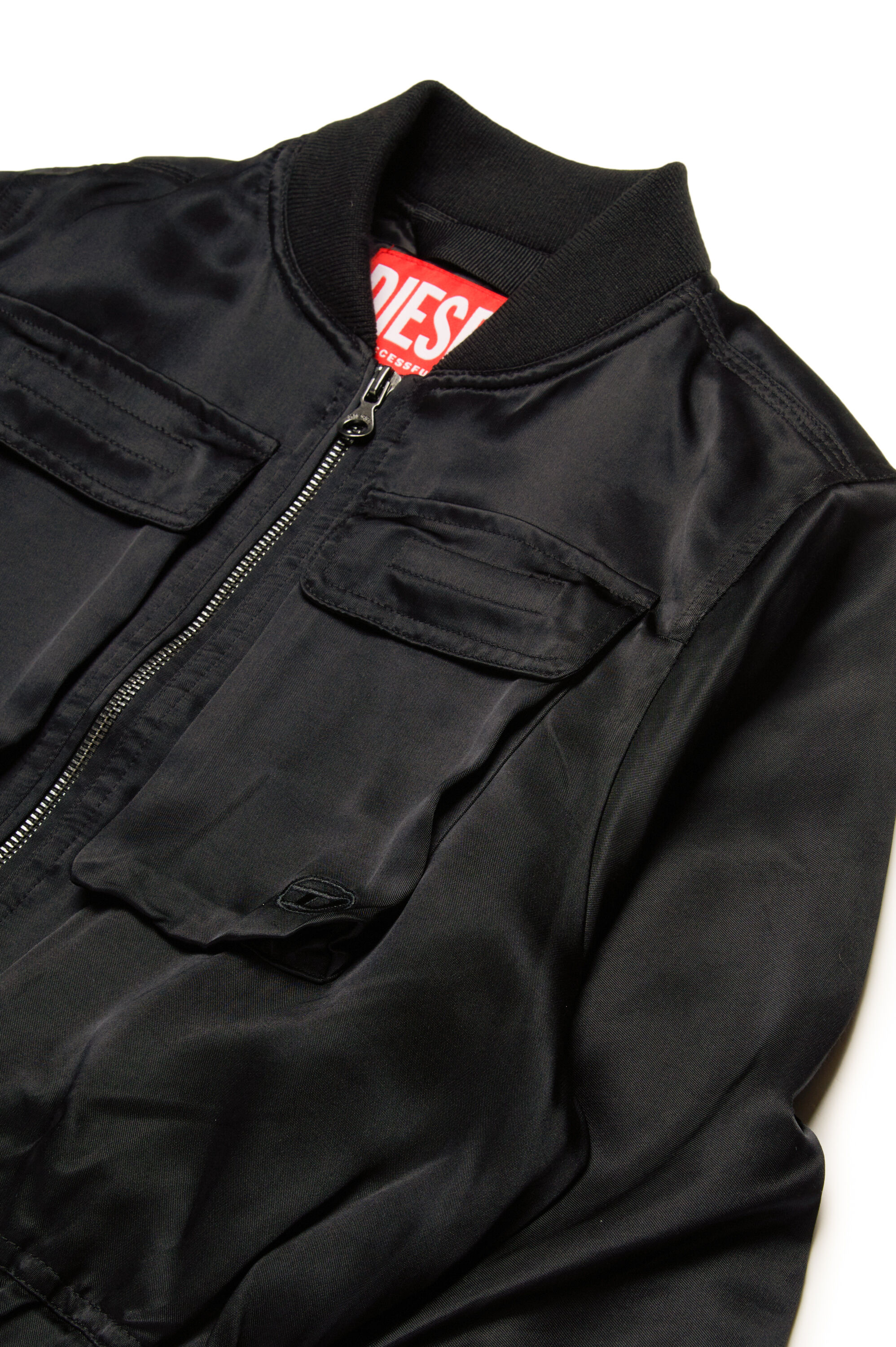 Diesel - JGKHLO, Damen Bomberjacke aus Satin mit Cargotaschen in Schwarz - 3