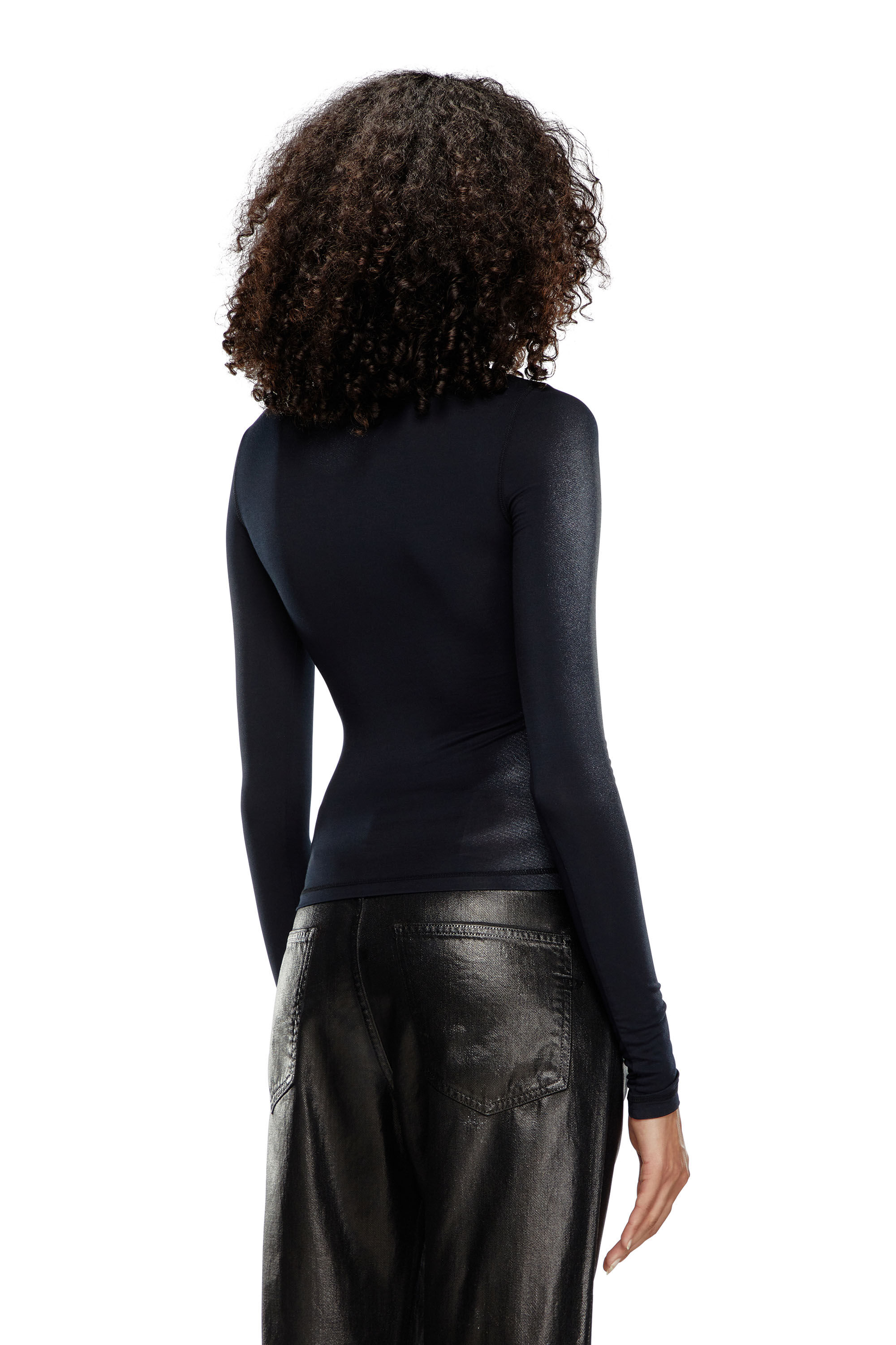 Diesel - T-ILON, Femme T-shirt à manches longues avec effets métallisés in Noir - Image 4