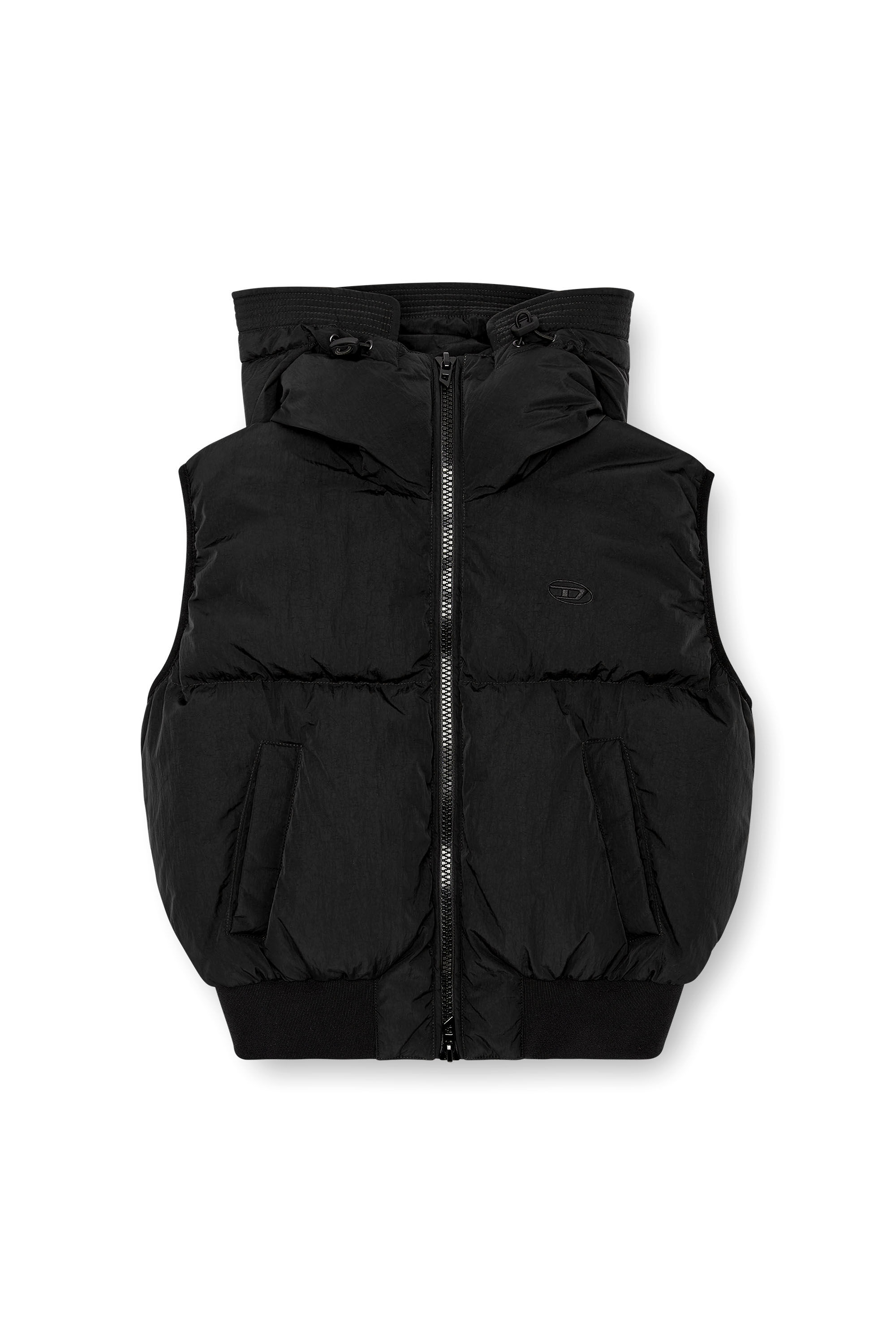 Diesel - W-PEYT-SSL-NEW-P1, Damen Daunenweste mit Kapuze aus Nylon in Knitter-Optik in Schwarz - 2