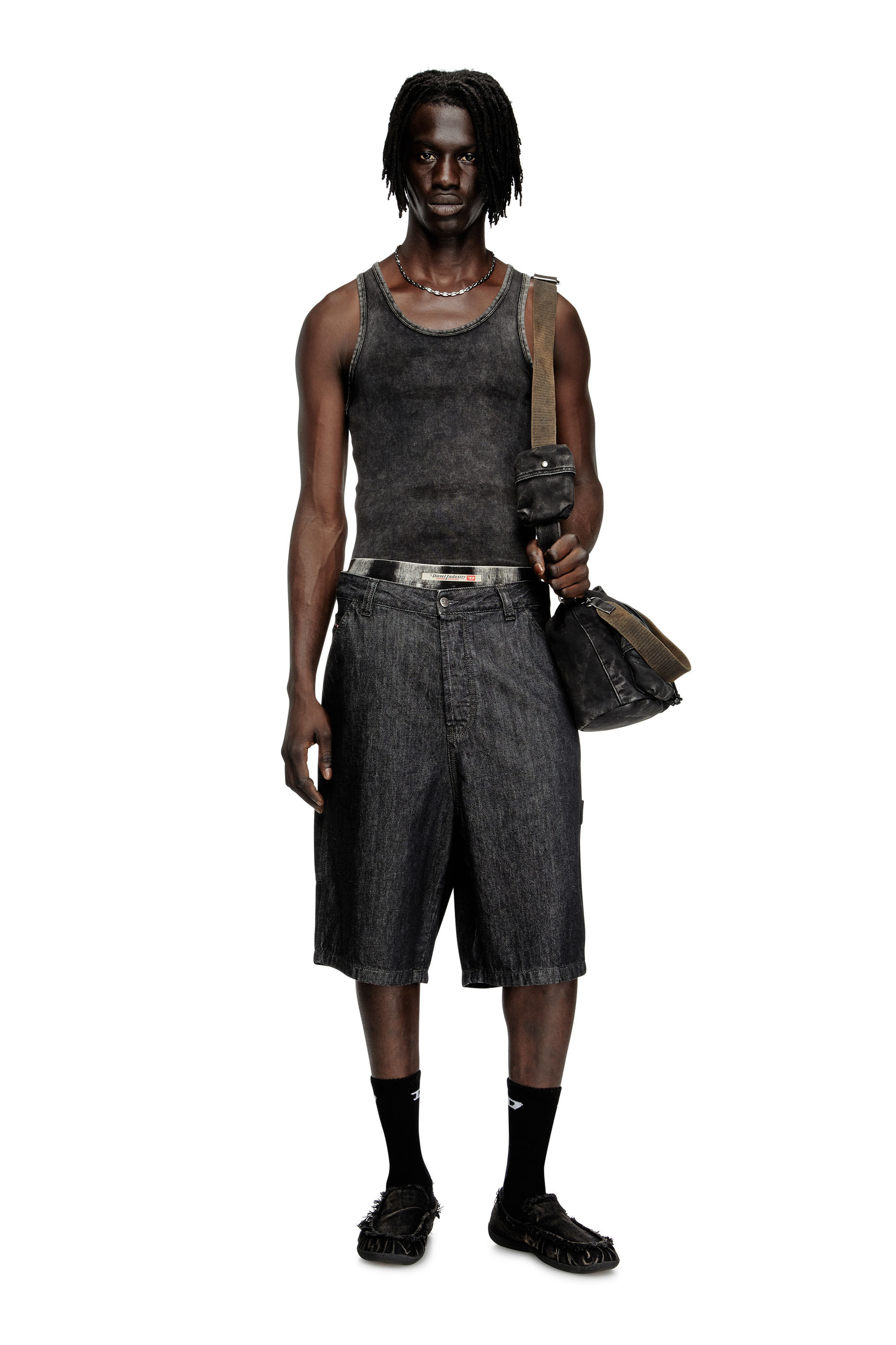 Diesel - D-SHOCK MOC, D-Shock-Mocassins en denim effet vieilli Homme in Noir - 7