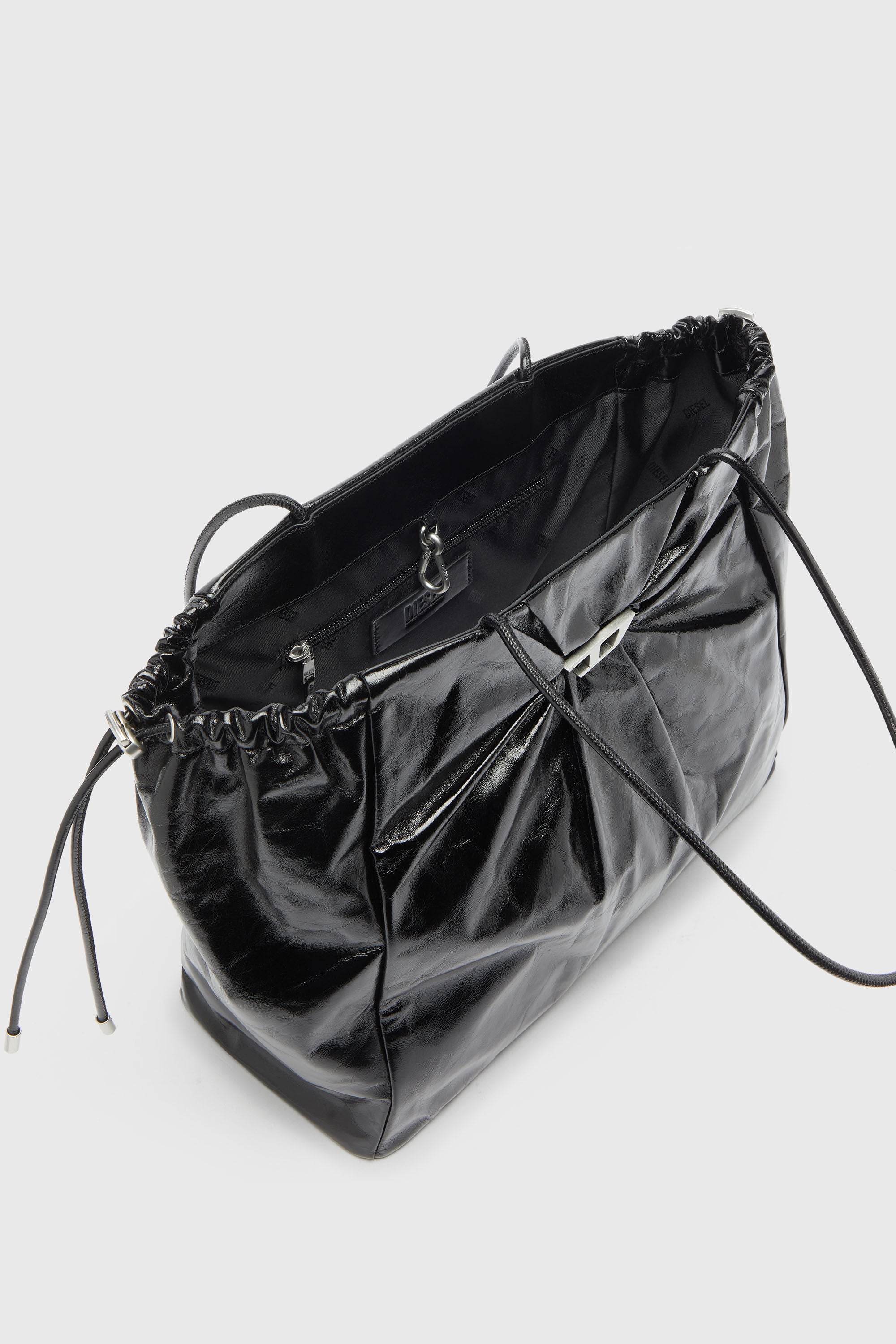 Diesel - SCRUNCH-D TOTE E/W, Scrunch-D - Borsa tote in pelle lucida effetto stropicciato Donna in Nero - 3