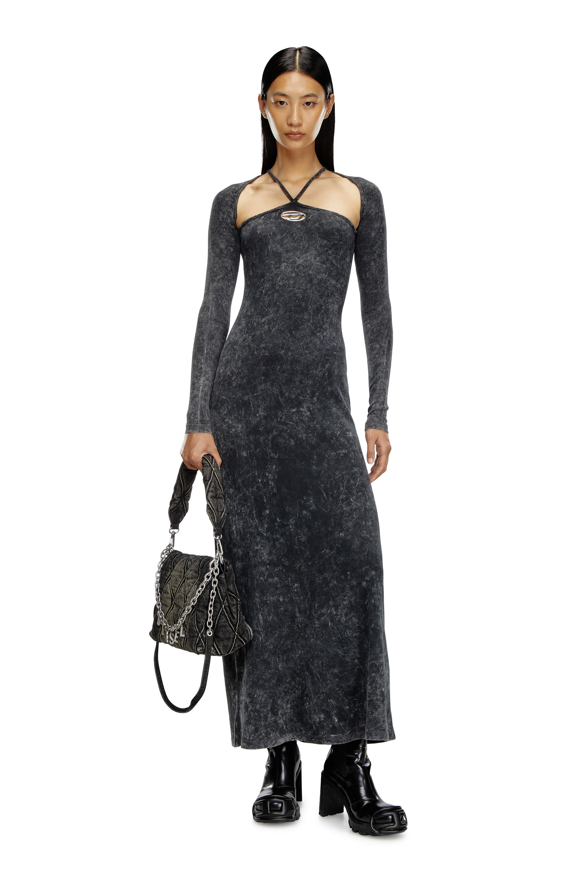 Diesel - D-MARINEL, Donna Long dress with marbled effect in Nero - Image 1