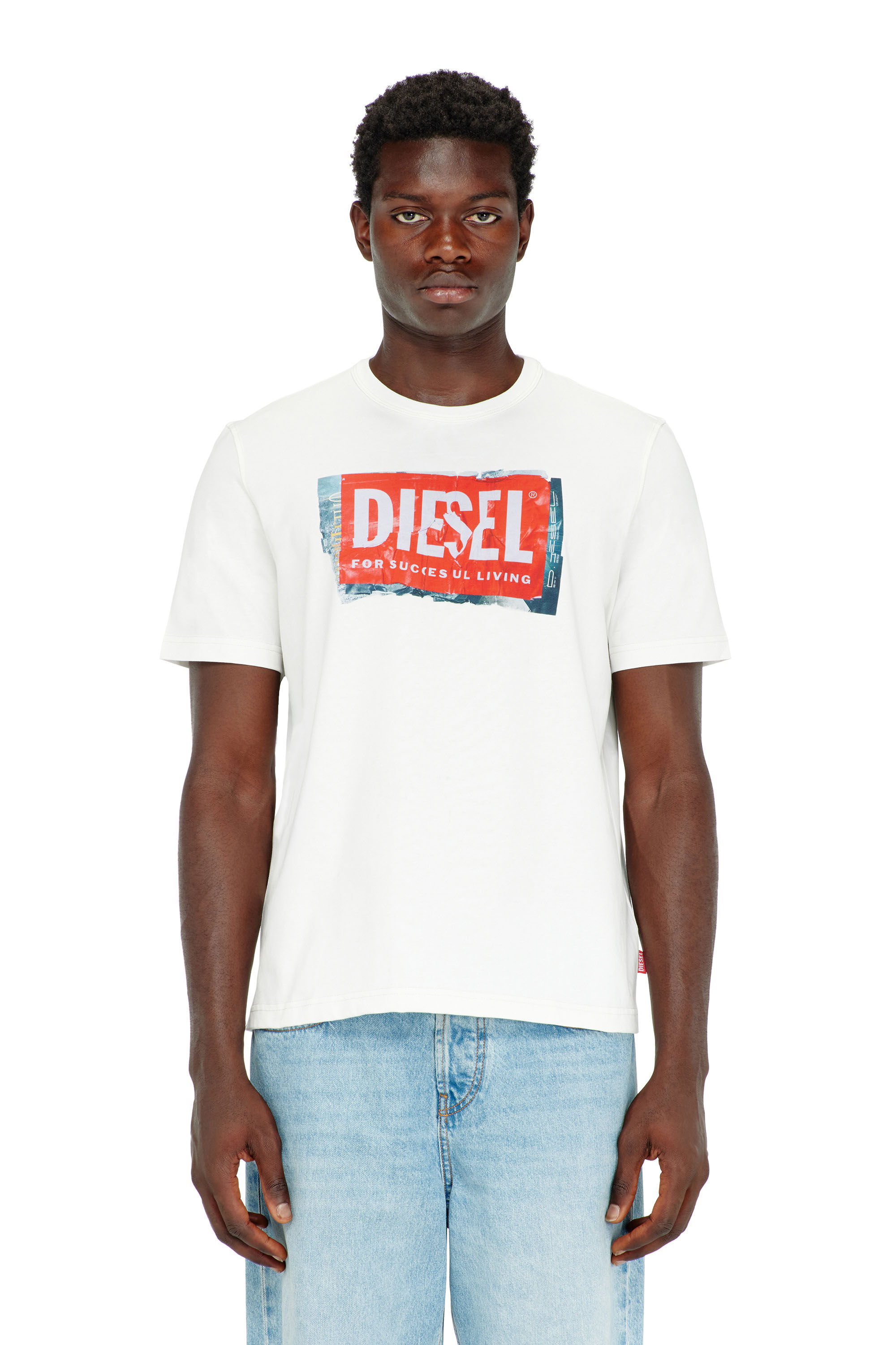 Diesel - T-ADJUST-Q6, Herren T-Shirt mit Logo in Knitter-Optik in Wei&szlig; - 3