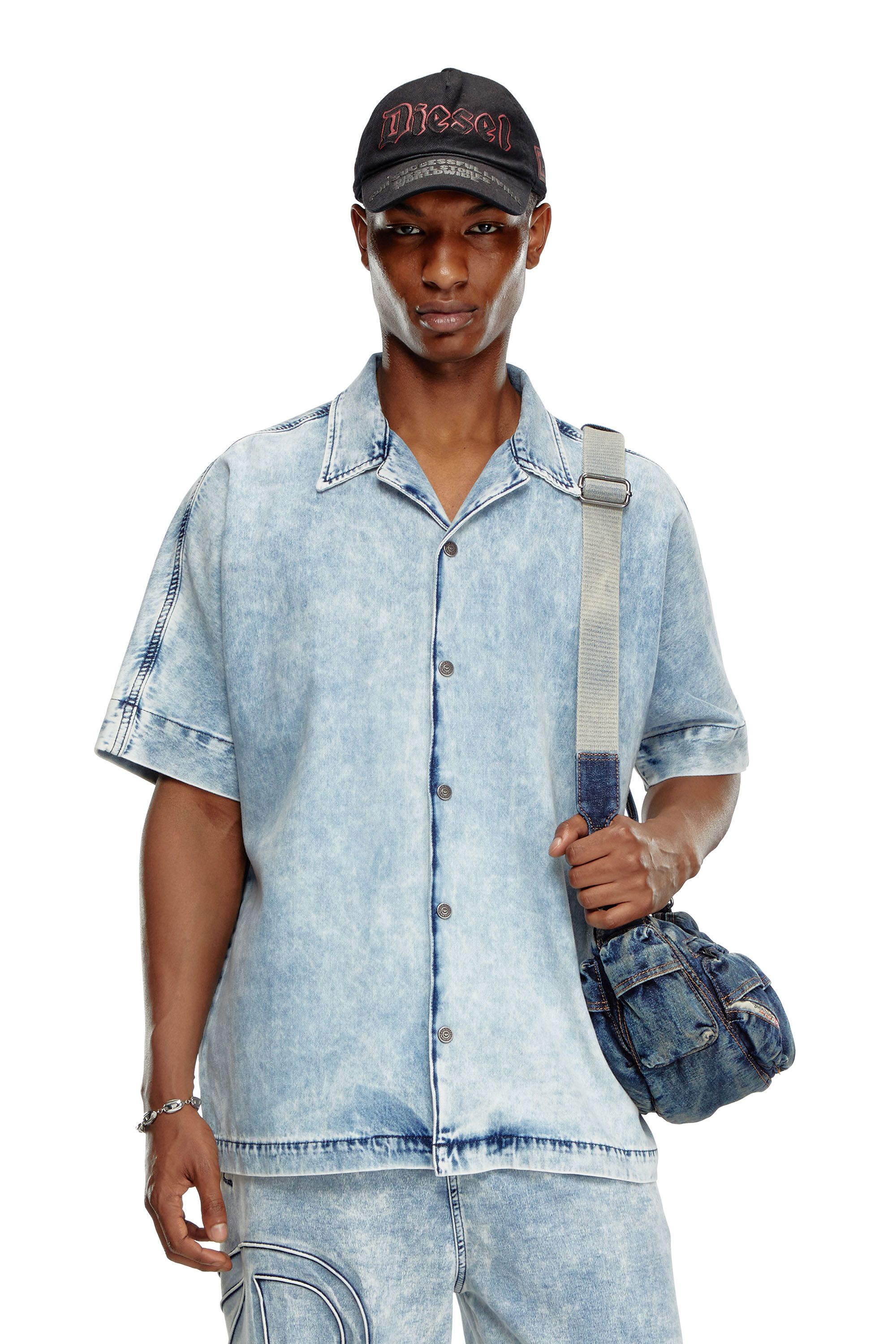 Diesel - D-NABIL-S, Chemise bowling en denim avec Oval D Homme in Bleu - 4