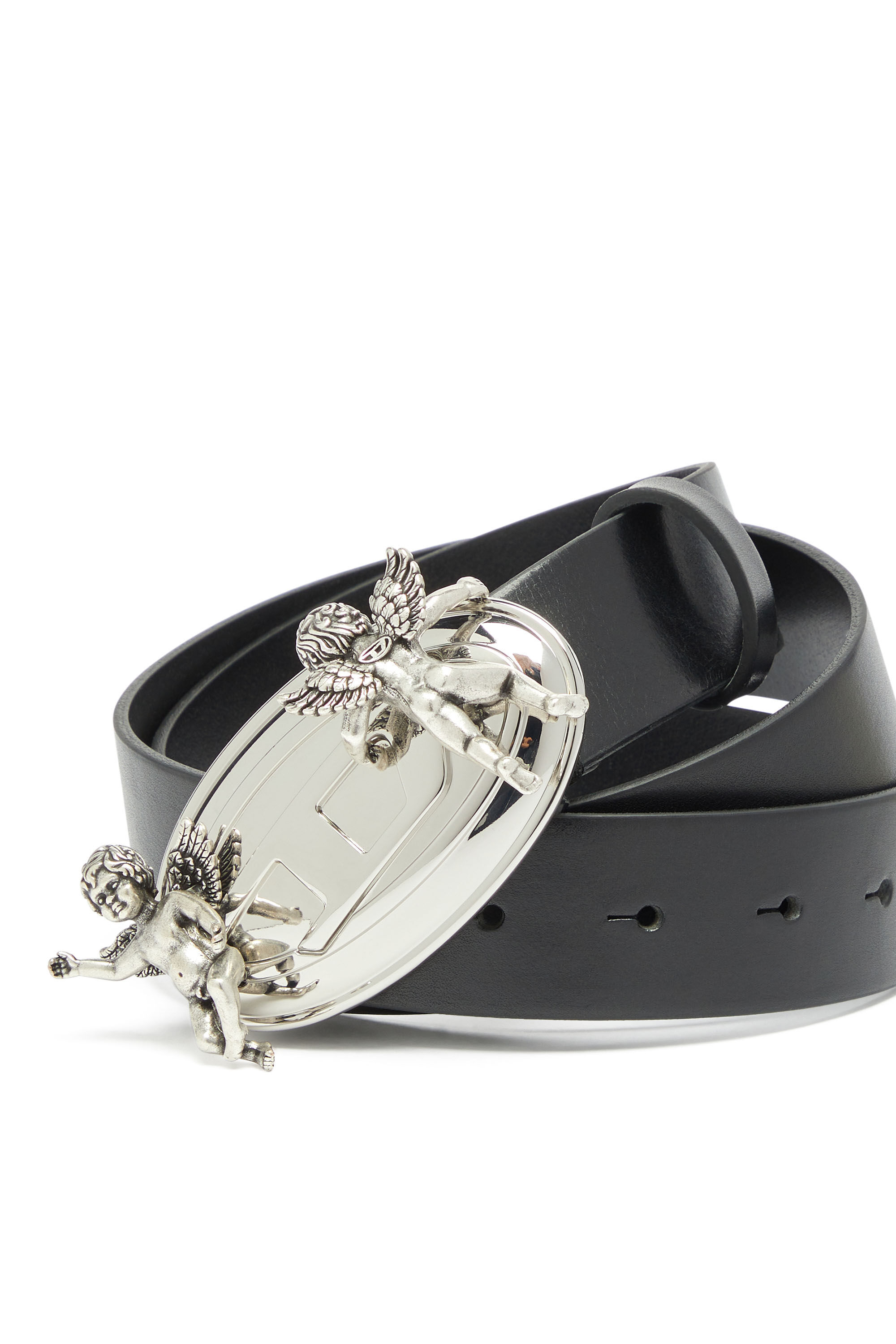 Diesel - B-OVAL ANGELS 35, Ceinture 3,5 cm en cuir  avec boucle Oval D ch&eacute;rubin Femme in Noir - 3