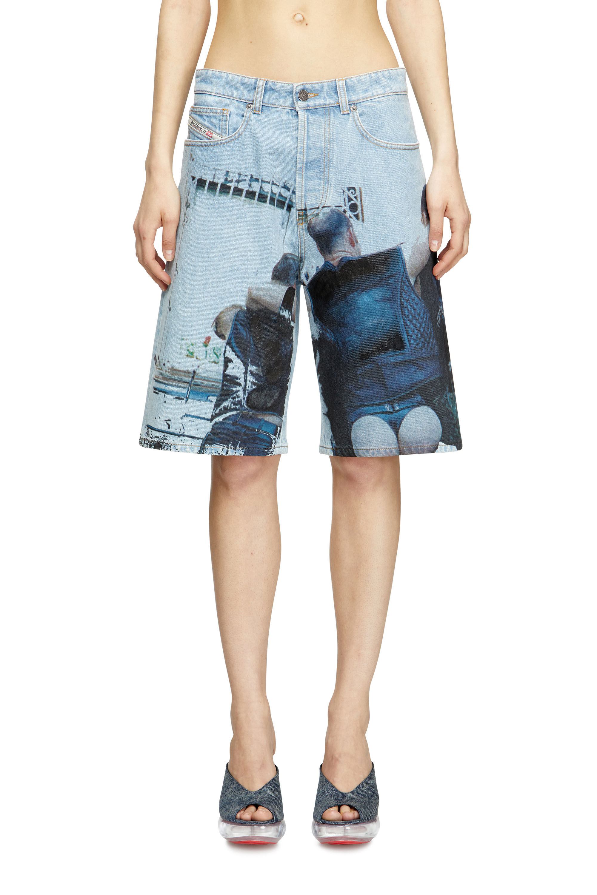 Diesel - PR-D-RIXFORD-S, Unisex Denim-Shorts mit verblasstem Print in Hellblau - 5