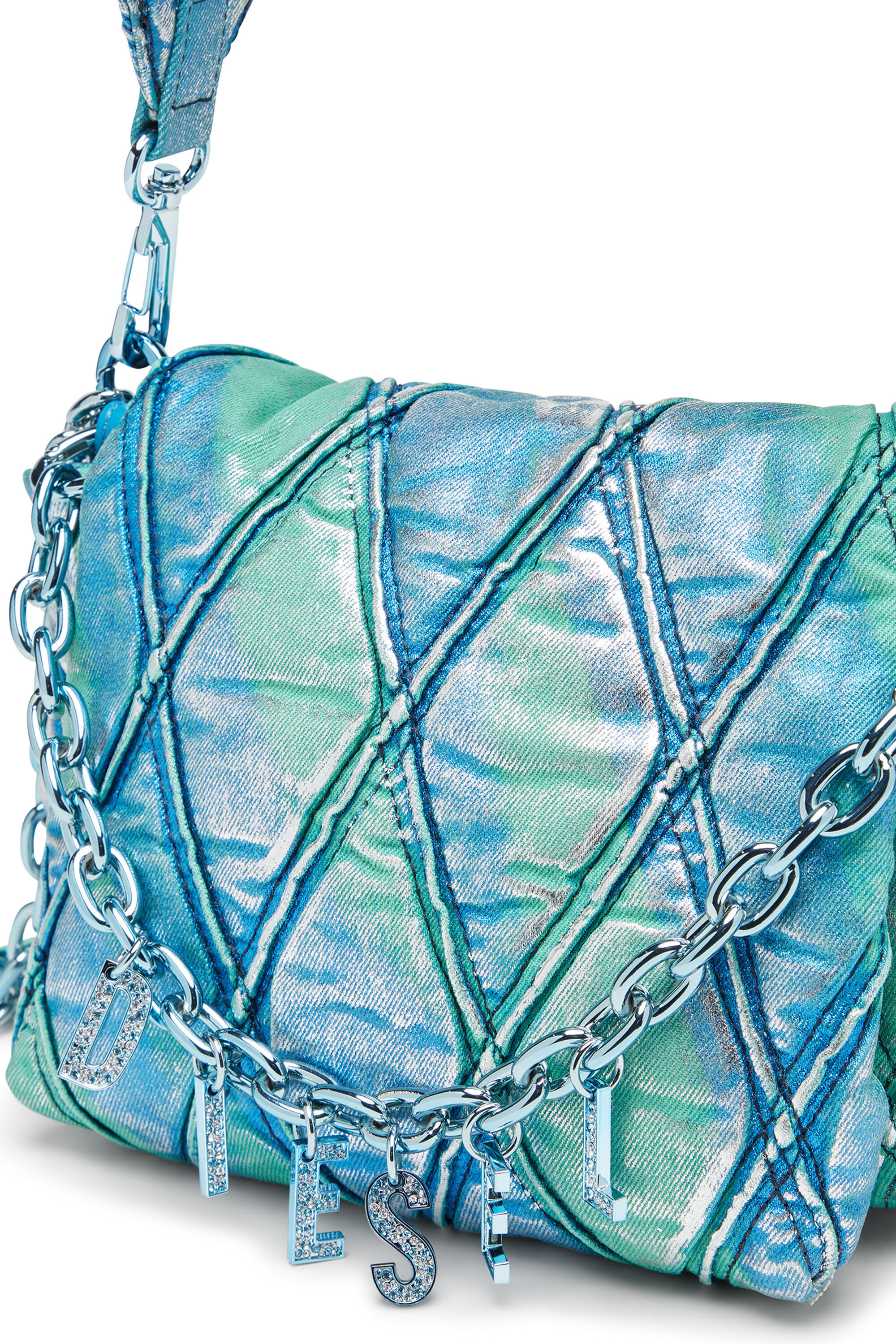Diesel - CHARM-D SHOULDER S, Charm-D S-Petit sac à main en denim matelassé couleur pop Femme in Bleu - 2