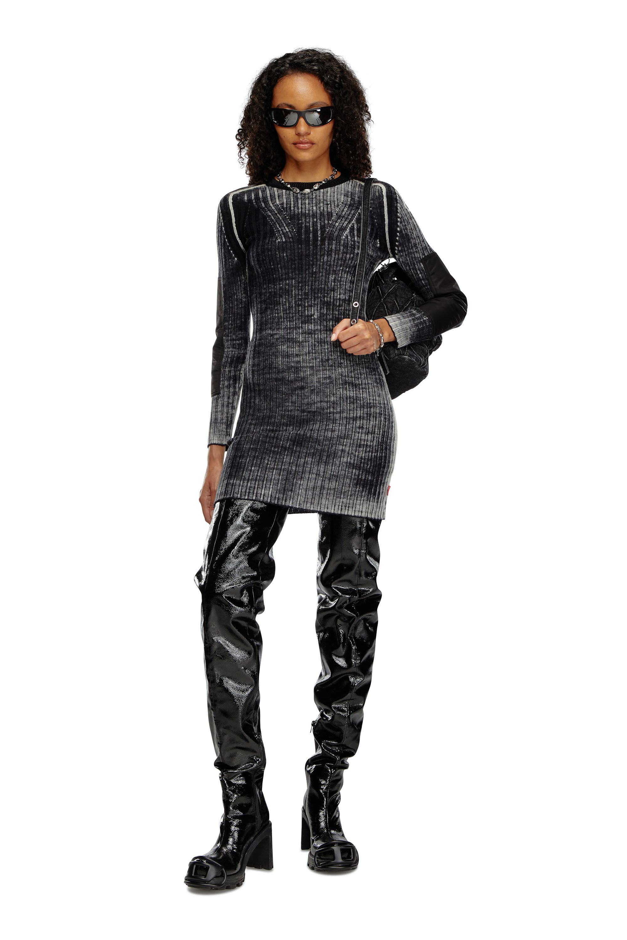 Diesel - M-ARTISTA, Woman Short dress in treated wool knit in Black - Image 1