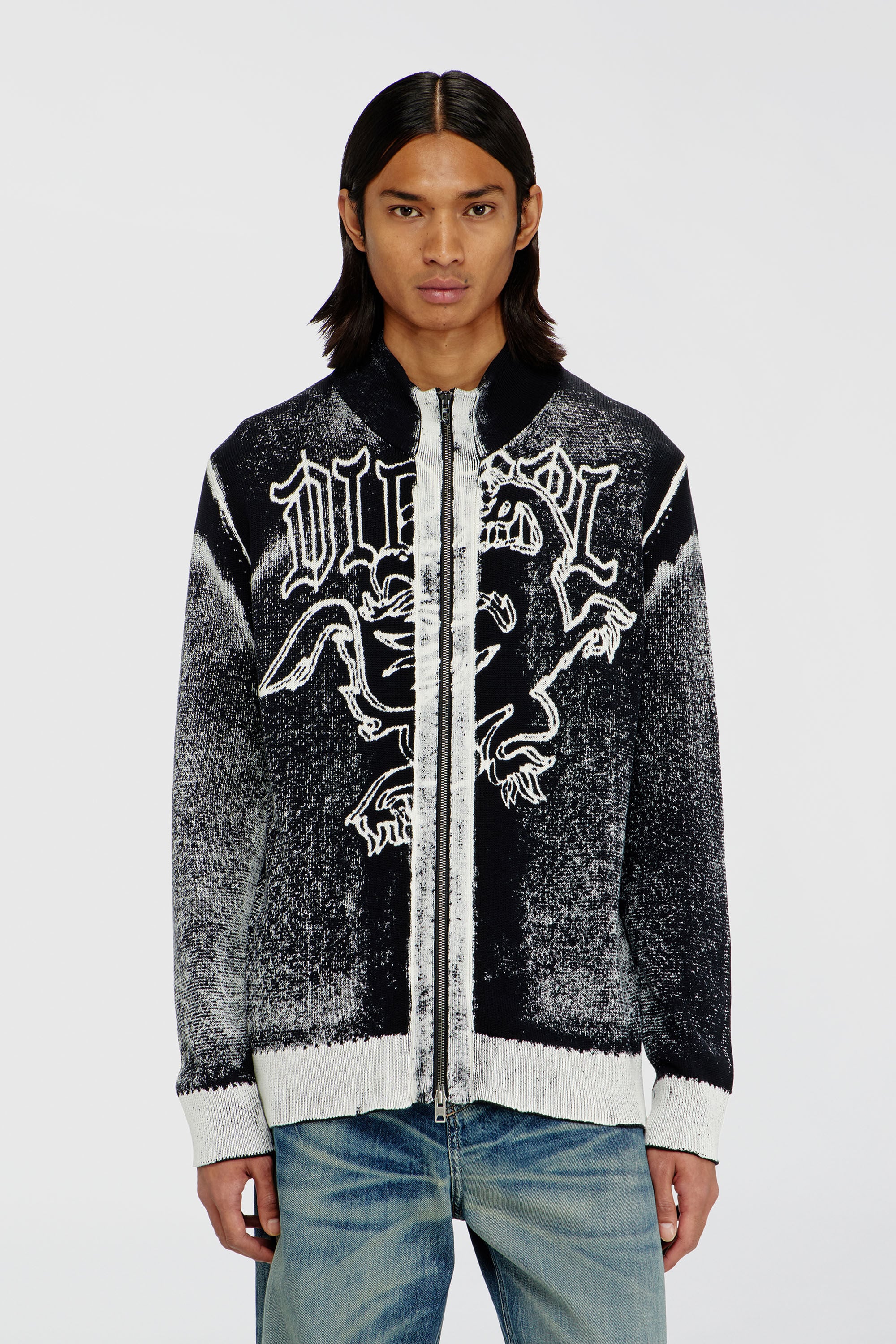 Diesel - K-LAUROS, Herren Behandelter zip-cardigan mit griffin-motiv in Schwarz/Weiss - 3