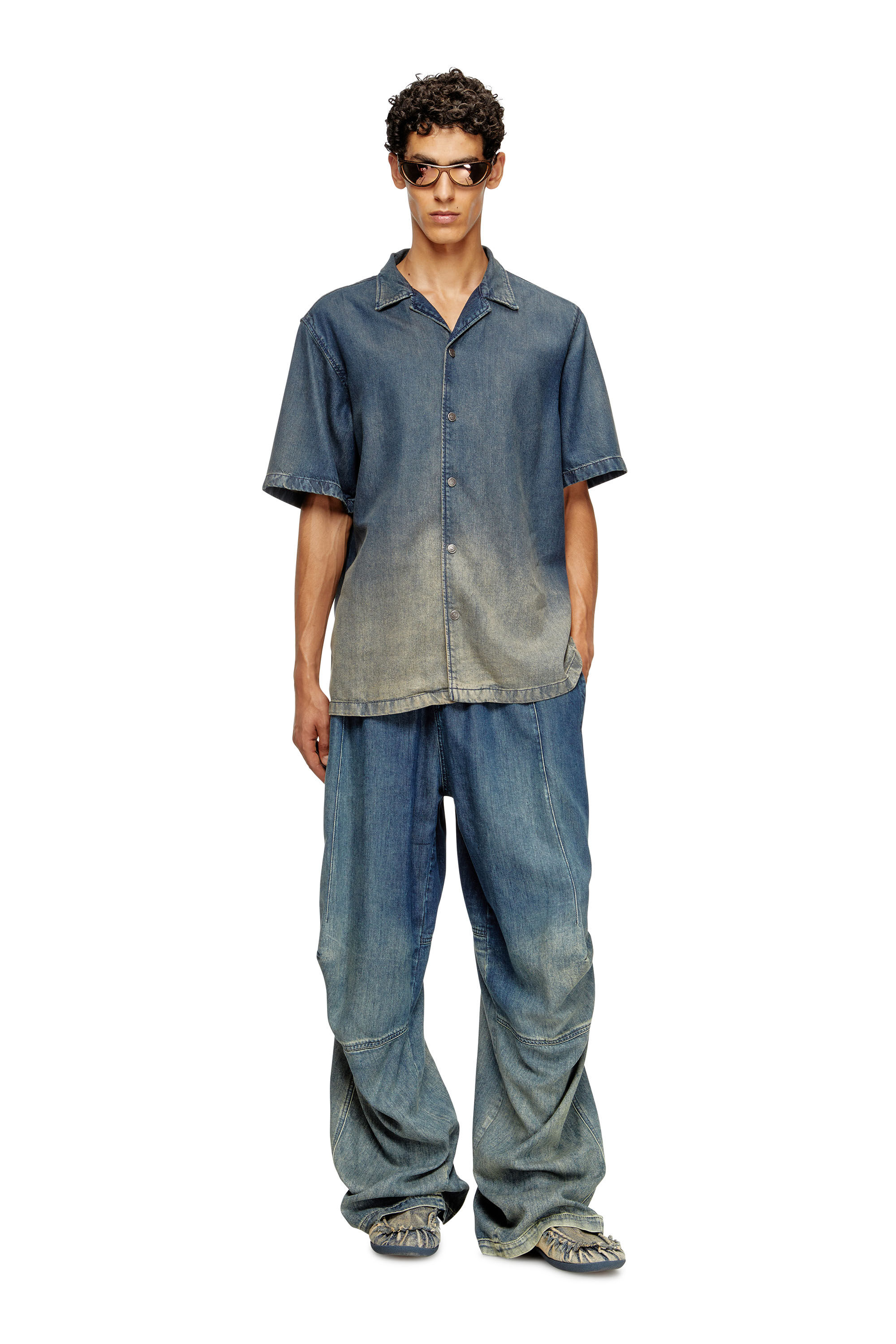 Diesel - D-NABIL-S3, Camicia bowling in denim fluido dégradé Uomo in Blu - 1