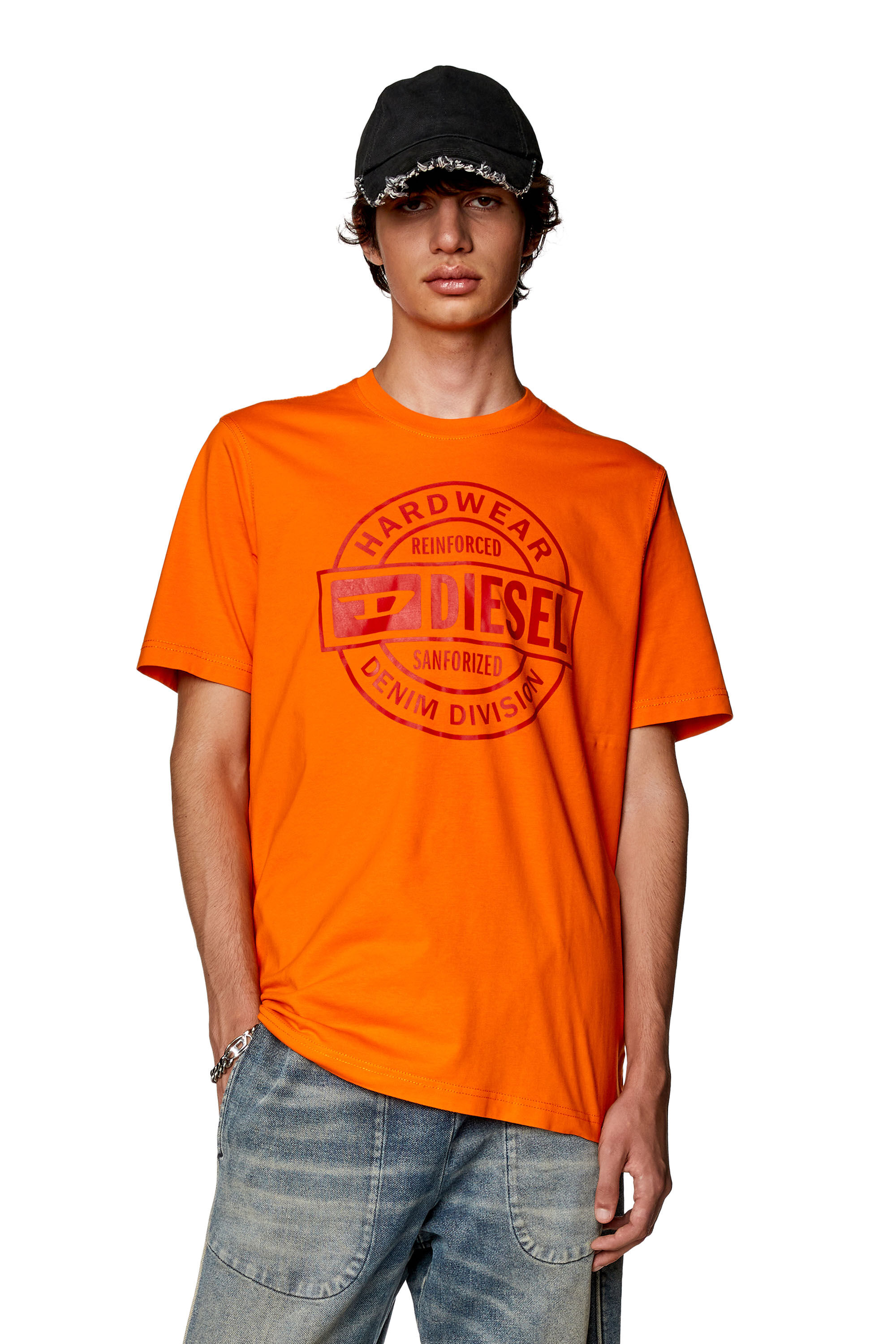 Diesel - T-JUST-L21, Herren T-Shirt mit Diesel Hardwear-Print in Orange - 3