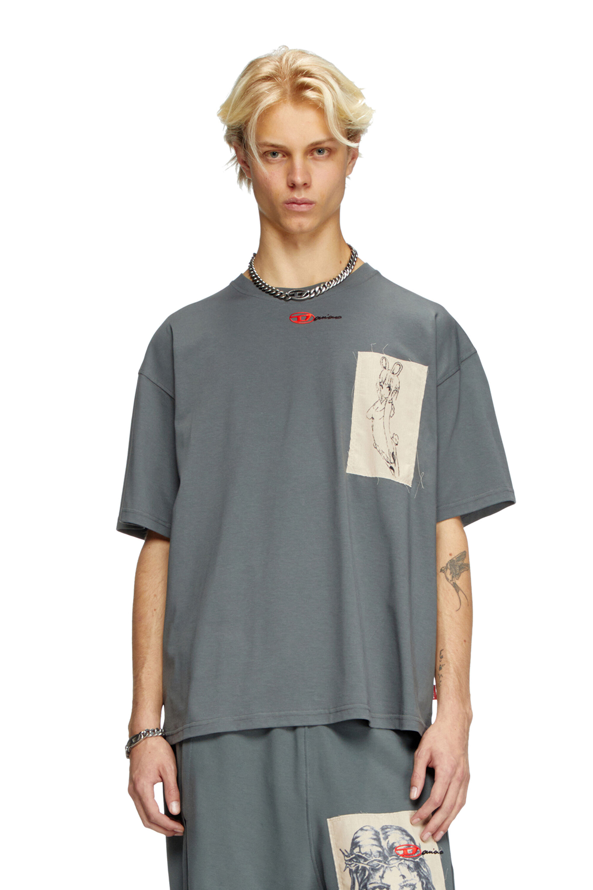 Diesel - T-BOXT-1P-DD, T-shirt con patch tattoo Unisex in Grigio - 3