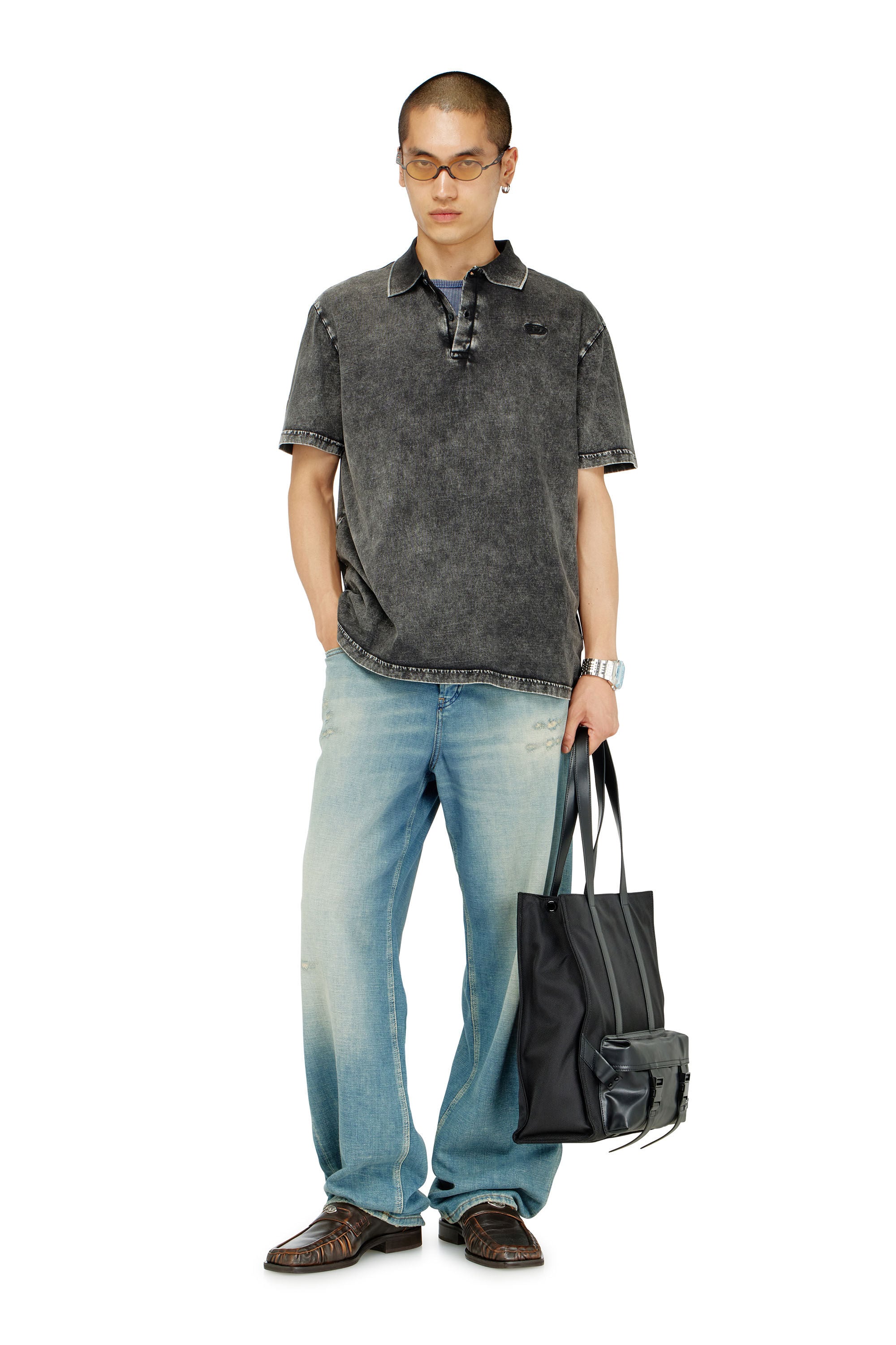 Diesel - T-REJUST-NC-DEN, Polo in jersey effetto denim Uomo in Grigio - 1