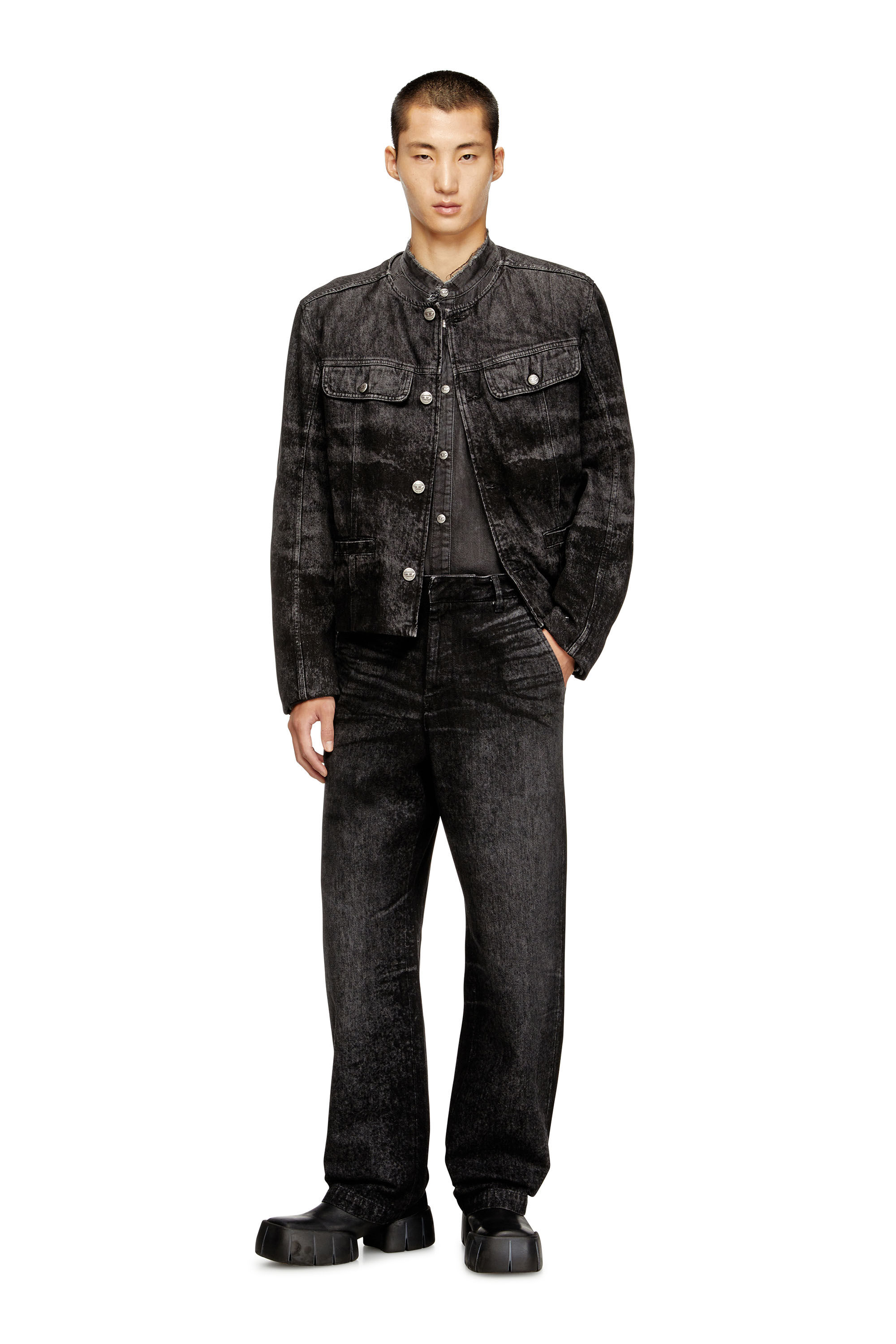 Diesel - D-ABERDEEN-FSH2, Herren Jacke aus gelaserte Baumwolle-Hanf-Denim in Schwarz/Dunkelgrau - 1