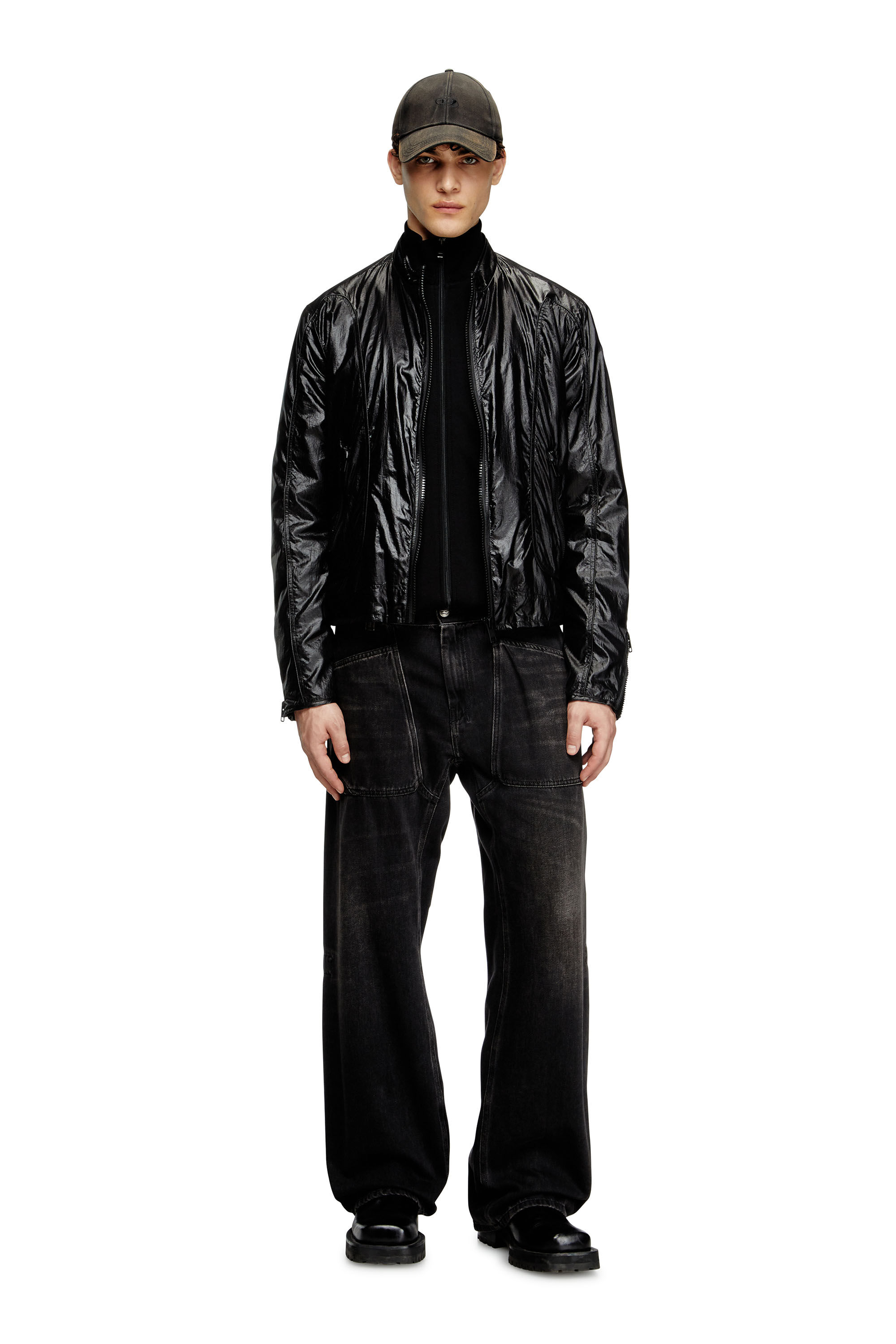 Diesel - J-CLAYS, Herren Biker-Jacke aus glänzendem Ripstop in Schwarz - 1