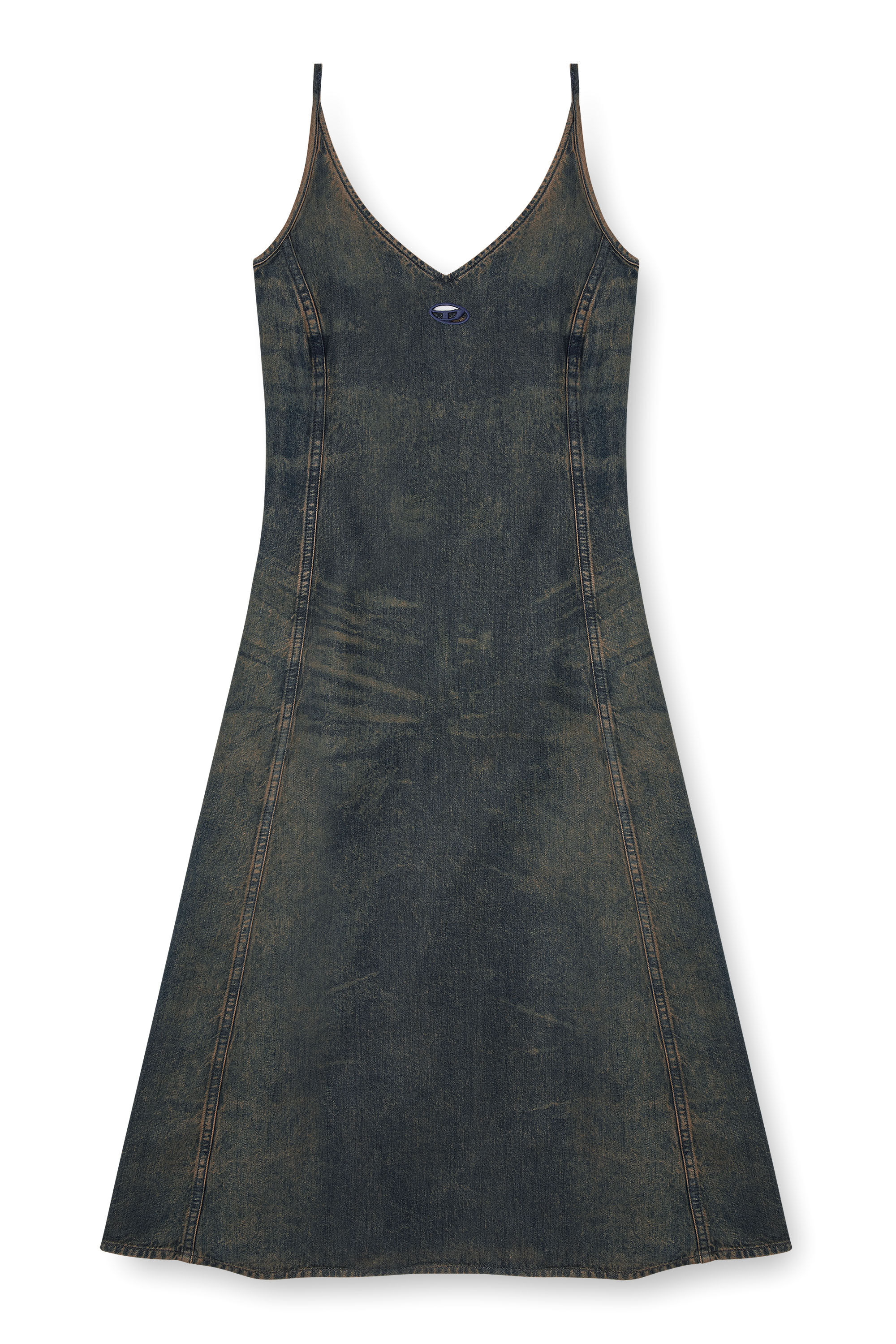 Diesel - DE-BELD-S, Robe midi en denim fluide effet sali Femme in Bleu - 2