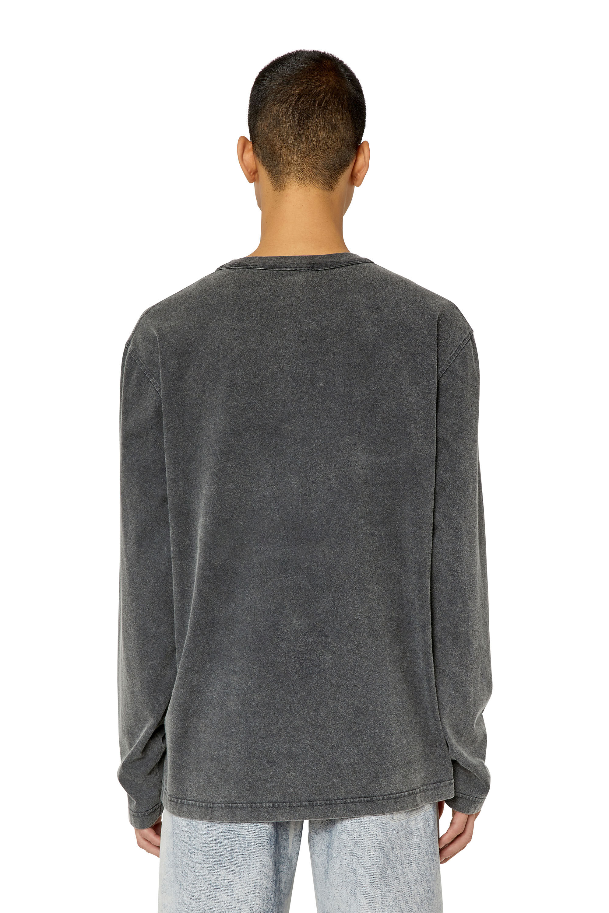 Diesel - T-CRANE-LS-SLITS, T-shirt con tre loghi ricamati Uomo in Nero - 4