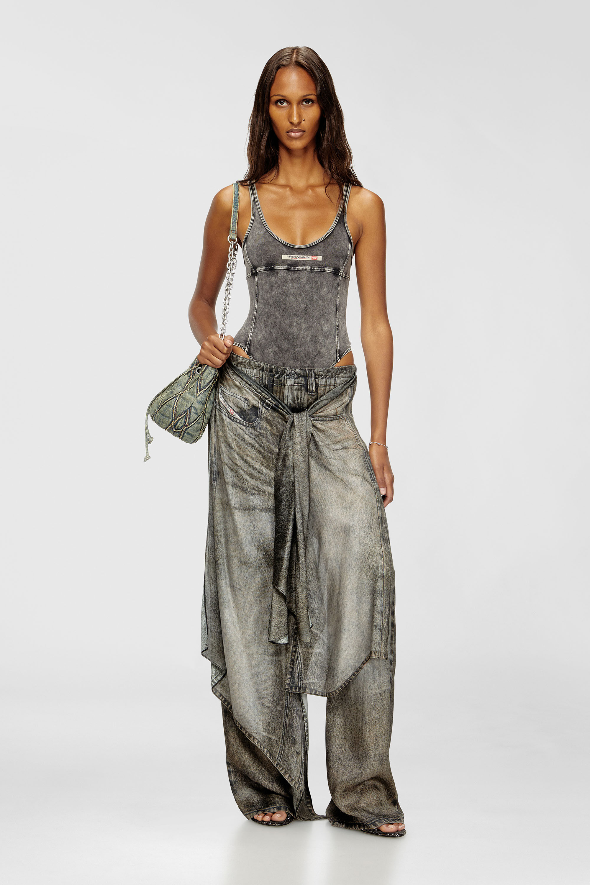 Diesel - PHOEBE-DNM, Damen Body aus Denim-Effekt-Jersey in Dunkelgrau - 6