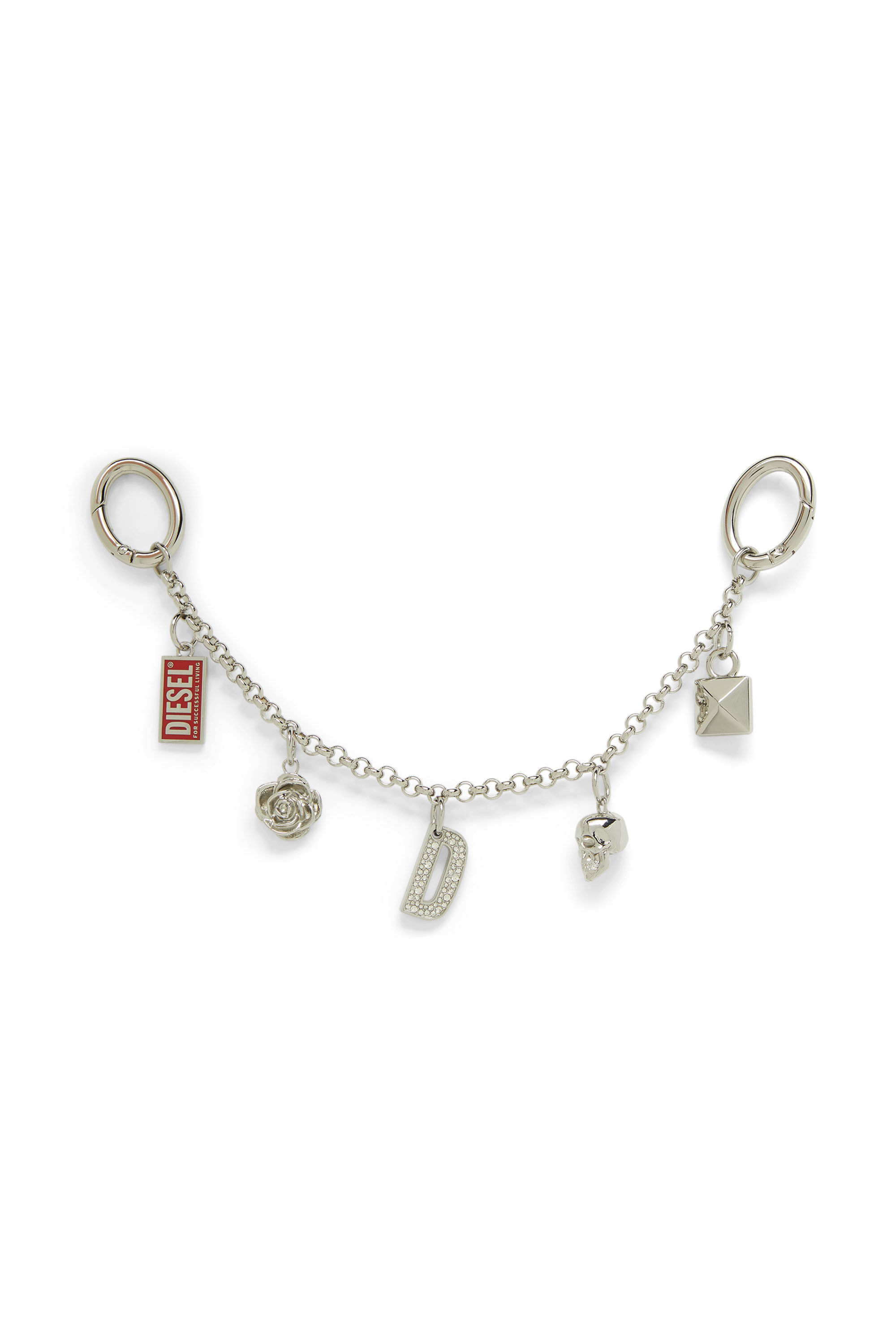 Diesel - CHAIN-D II S, Damen Metallkette mit ikonischen Anh&auml;ngern in Silber - 1