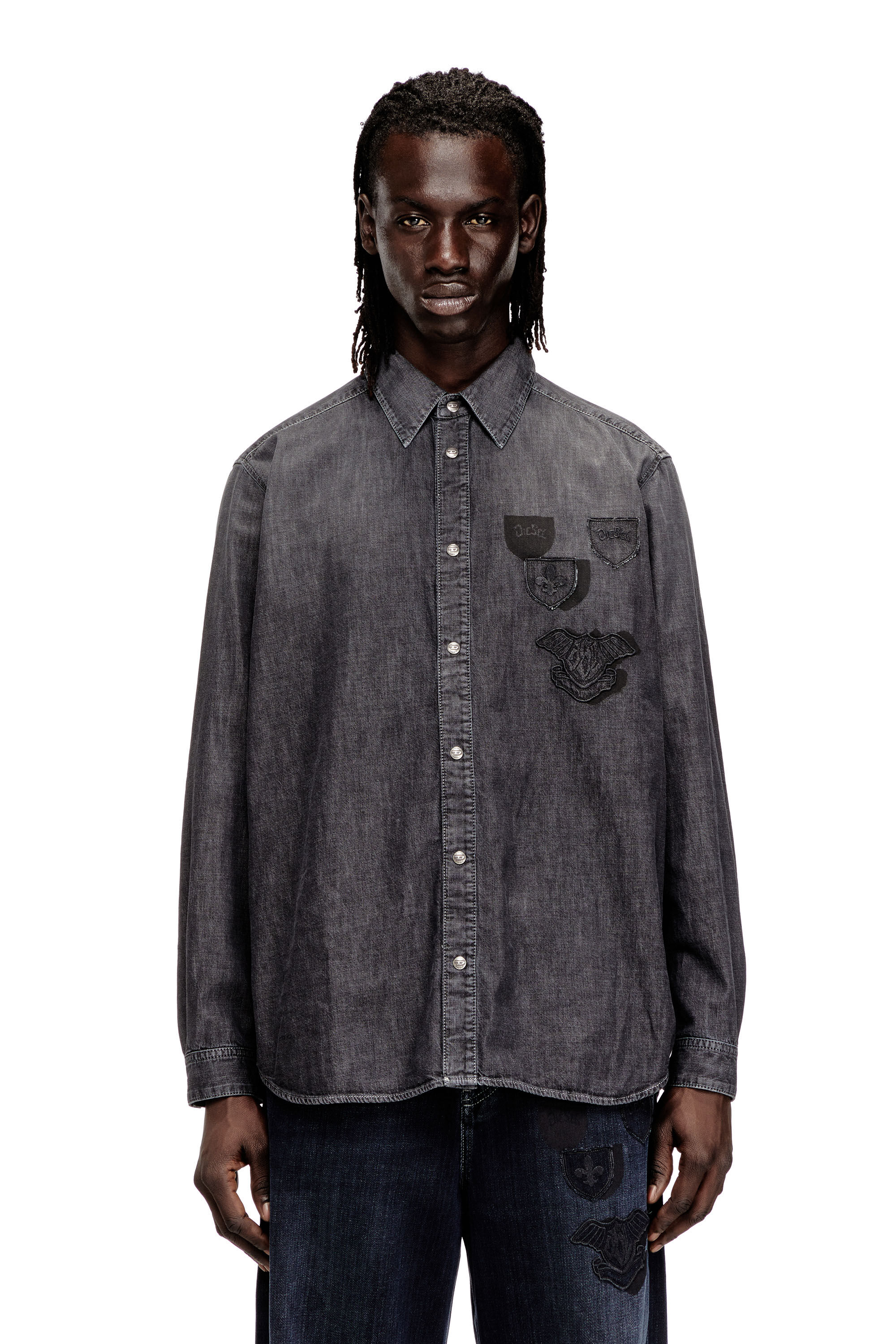 Diesel - D-SIMPLY-S15, Chemise en denim avec broderie au dos Homme in Gris - 3