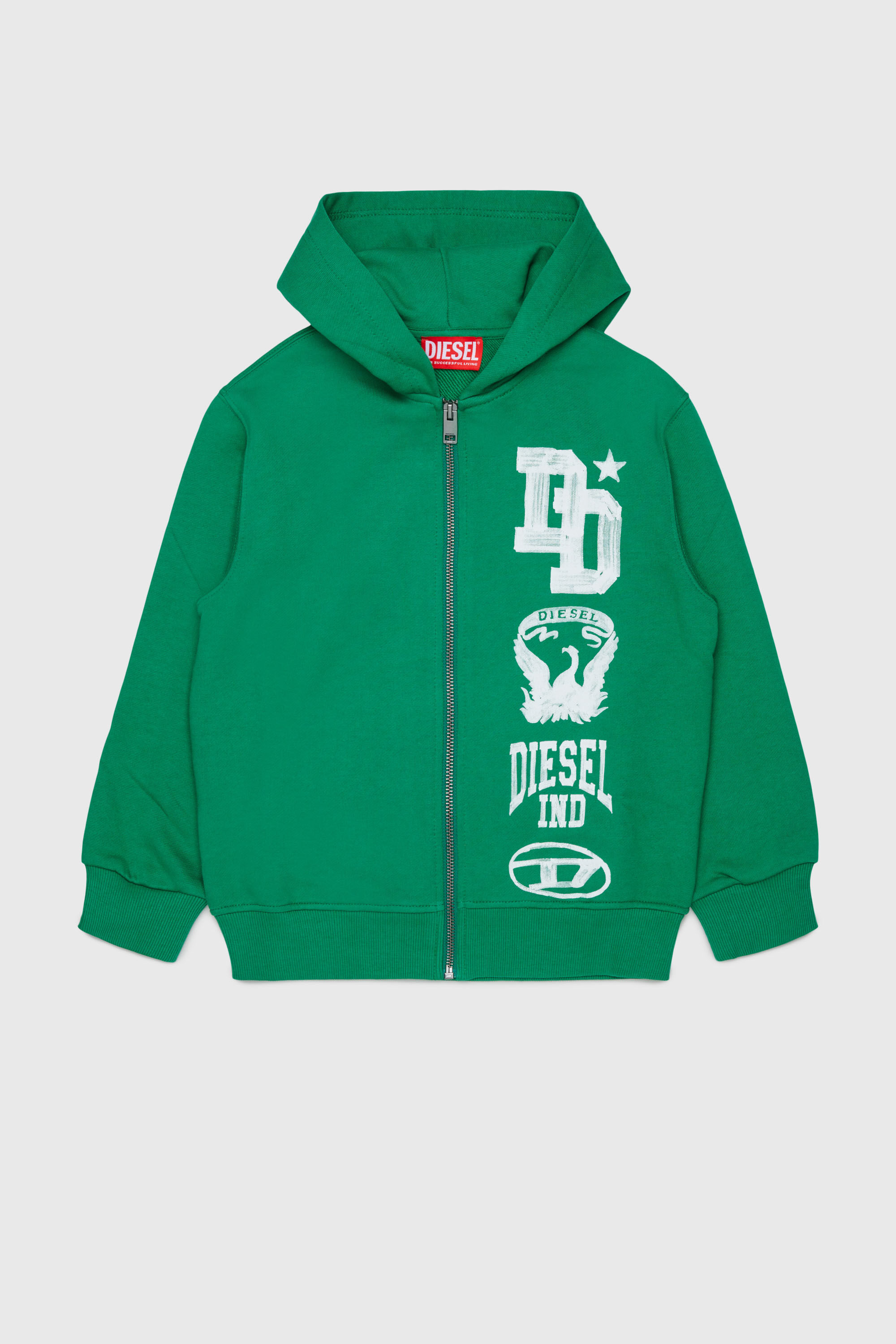 Diesel - SBANDHOOD OVER, Sweat &agrave; capuche zipp&eacute; avec logo effet peinture Homme in Vert - 1