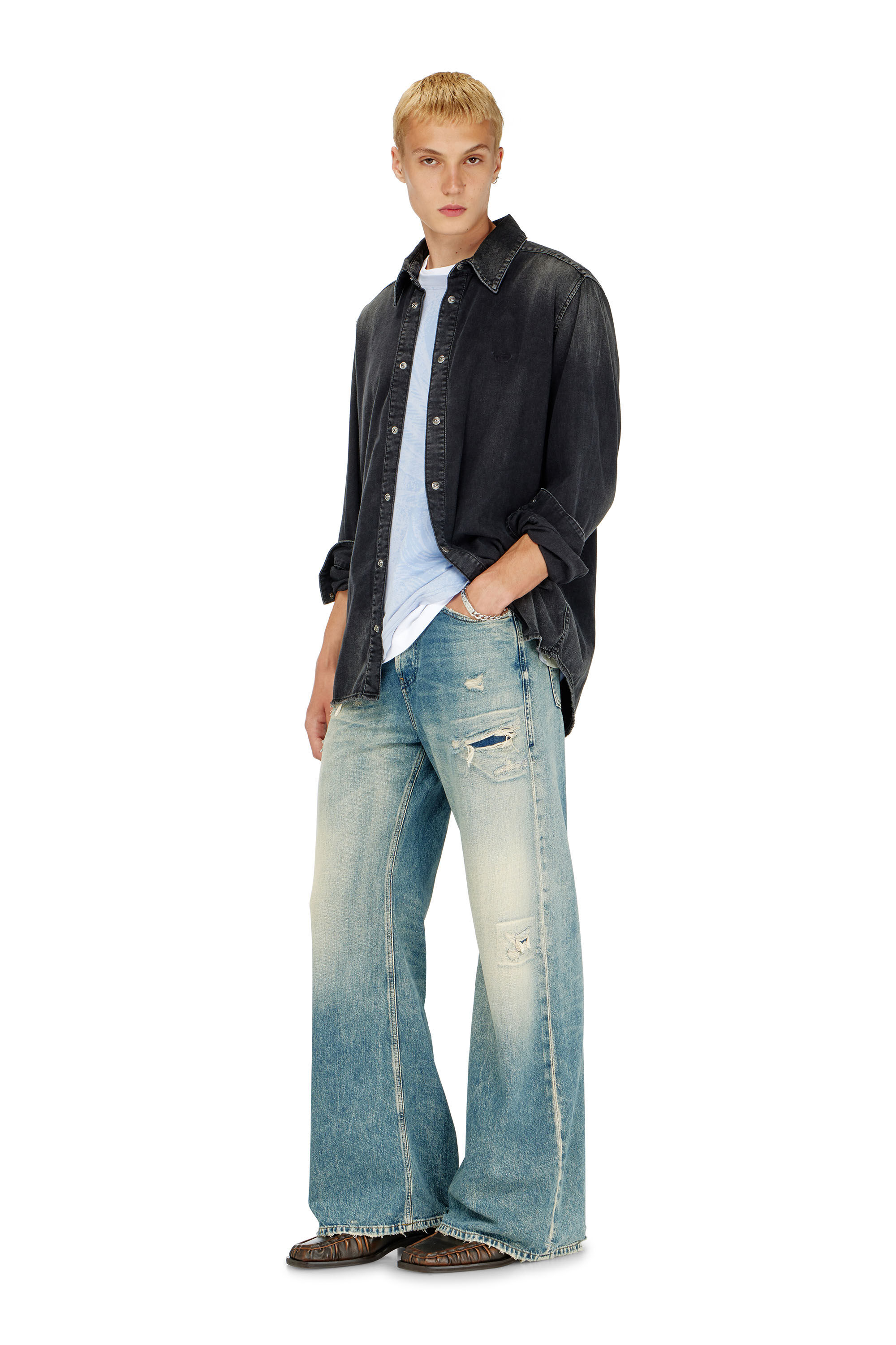 Diesel - D-SIMPLY, Herren Lang&auml;rmeliges Denimhemd in Schwarz - 1