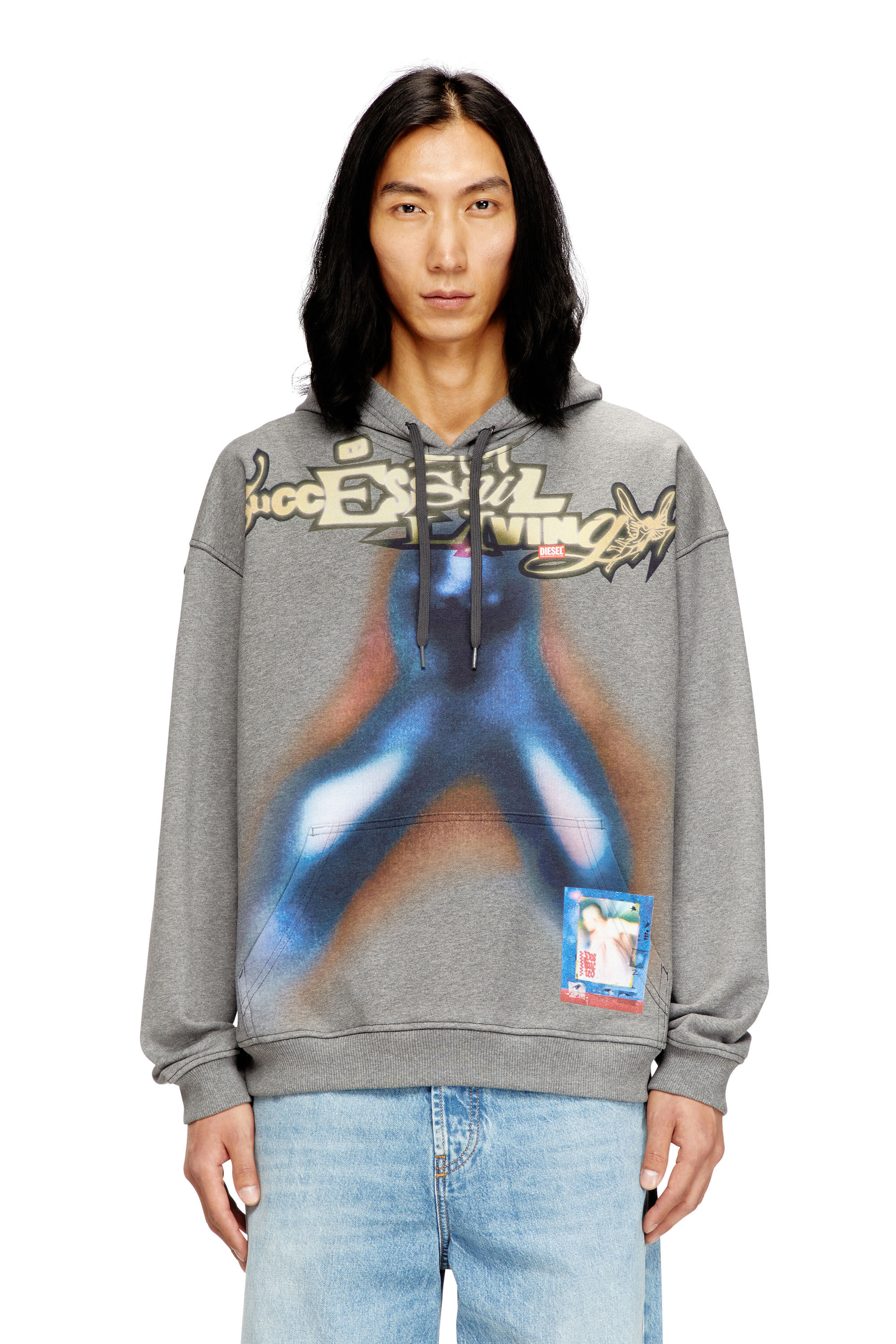 Diesel - S-BOXT-HOOD-V4, Man's Cotton hoodie with digital print in Blue/Grey - 3