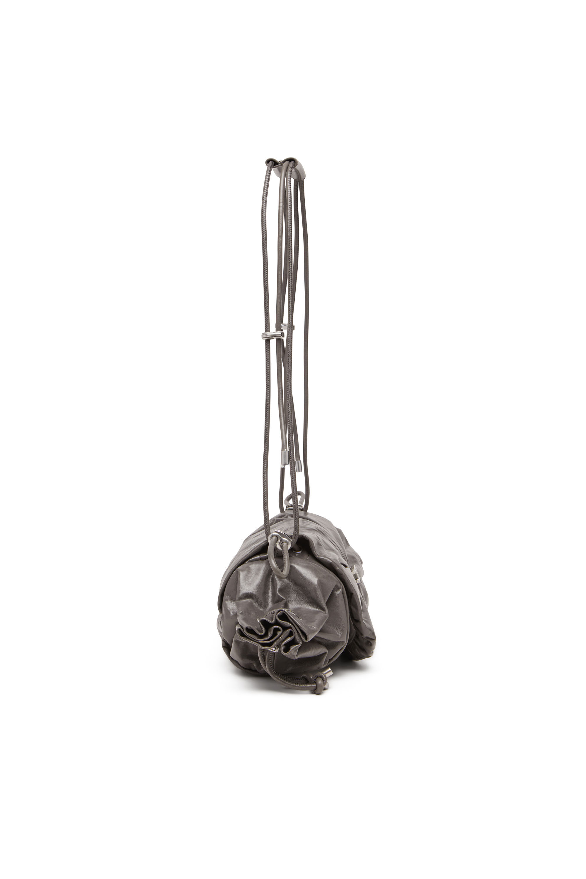Diesel - SCRUNCH-D SHOULDER M, Damen Scrunch-D M-Schultertasche aus glänzendem Leder in Grau - 4