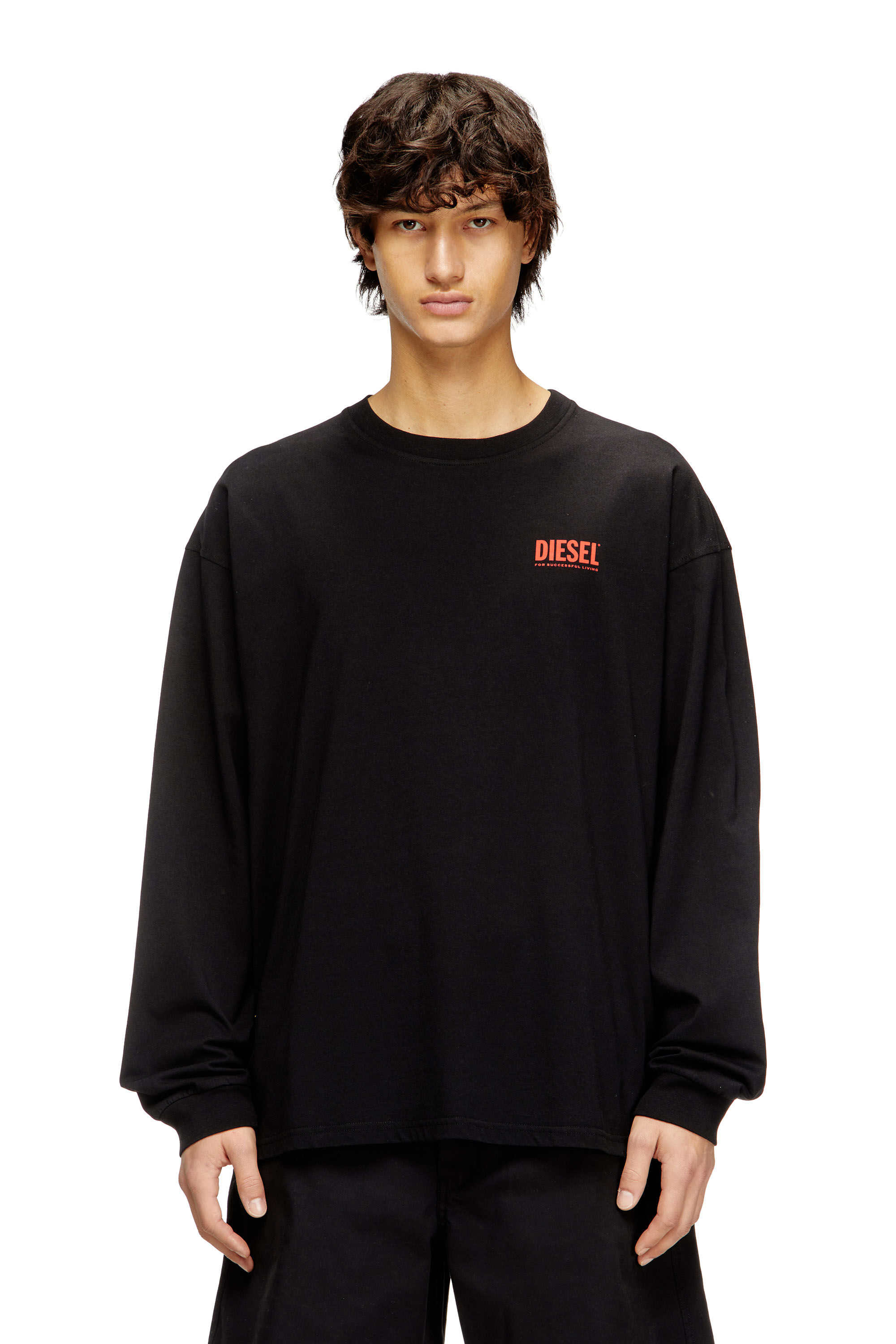 Diesel - T-BOXT-LS-BISK, T-shirt à manches longues décontractée avec logos Diesel Homme in Noir - 3