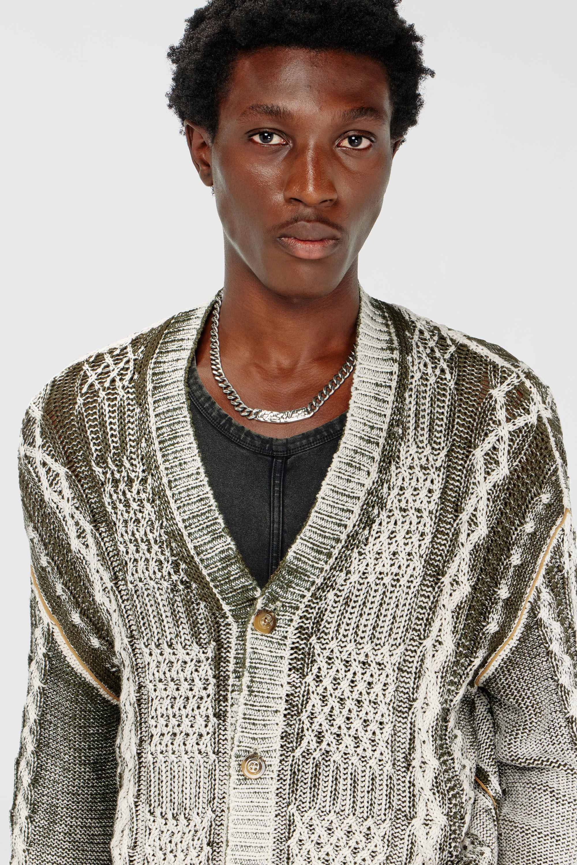 Diesel - K-MIOTO, Cardigan en maille torsad&eacute;e trait&eacute; Homme in Polychrome - 5
