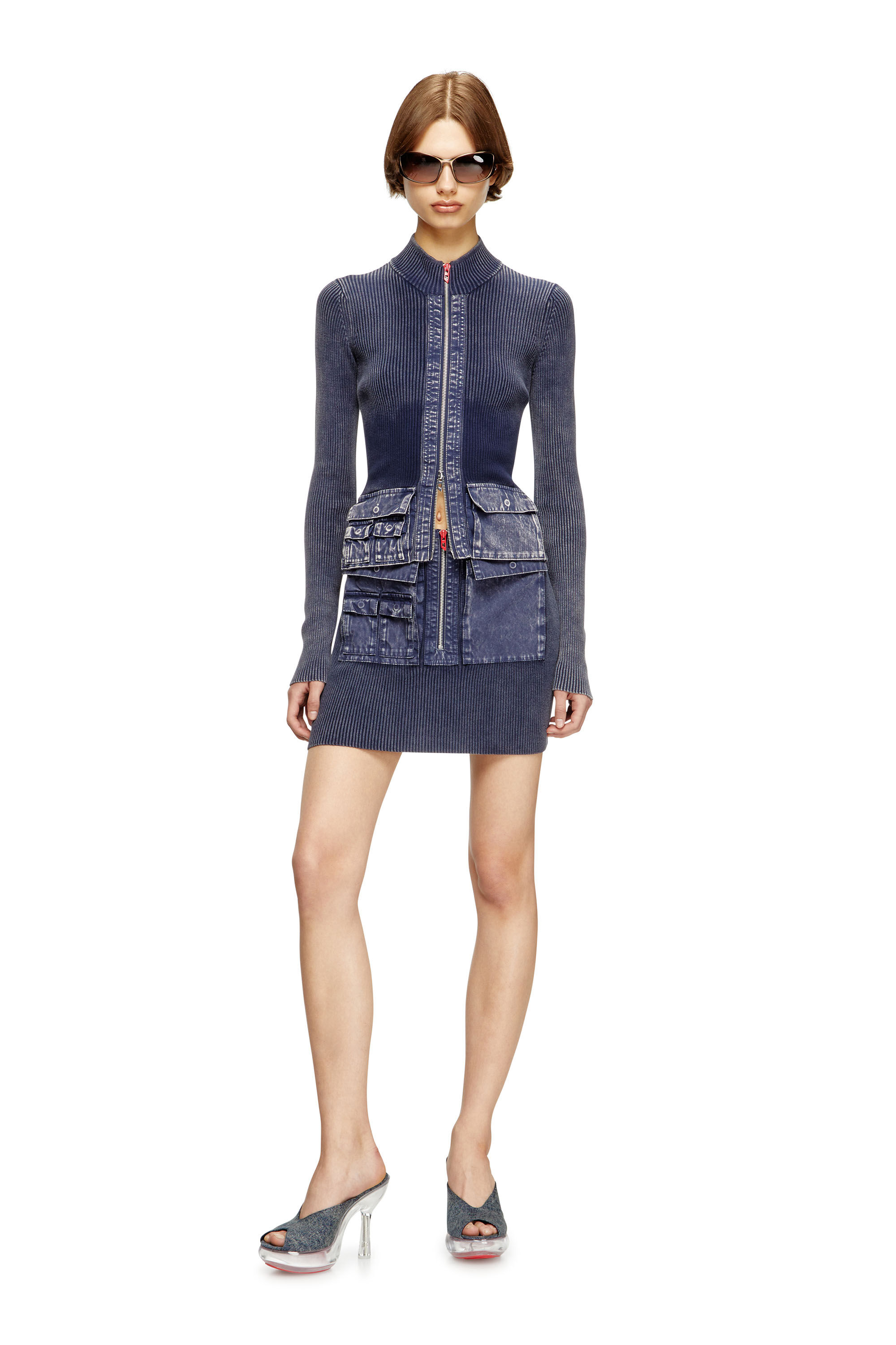 Diesel - M-MELISSA, Cardigan con zip e tasche cargo in denim Donna in Blu - 1