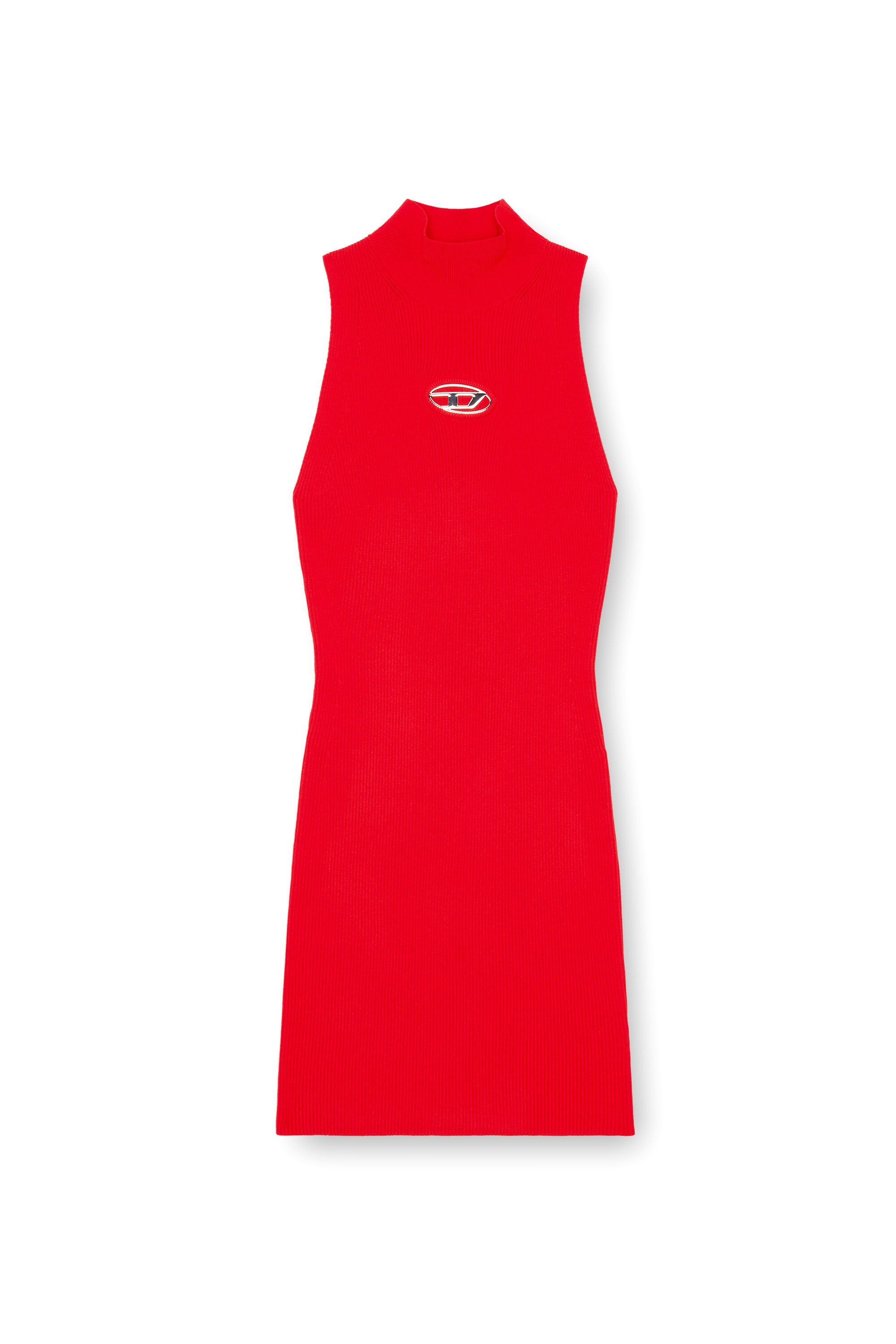Diesel - M-ONERVAX, Femme Robe courte à col roulé en maille côtelée in Rouge - Image 2