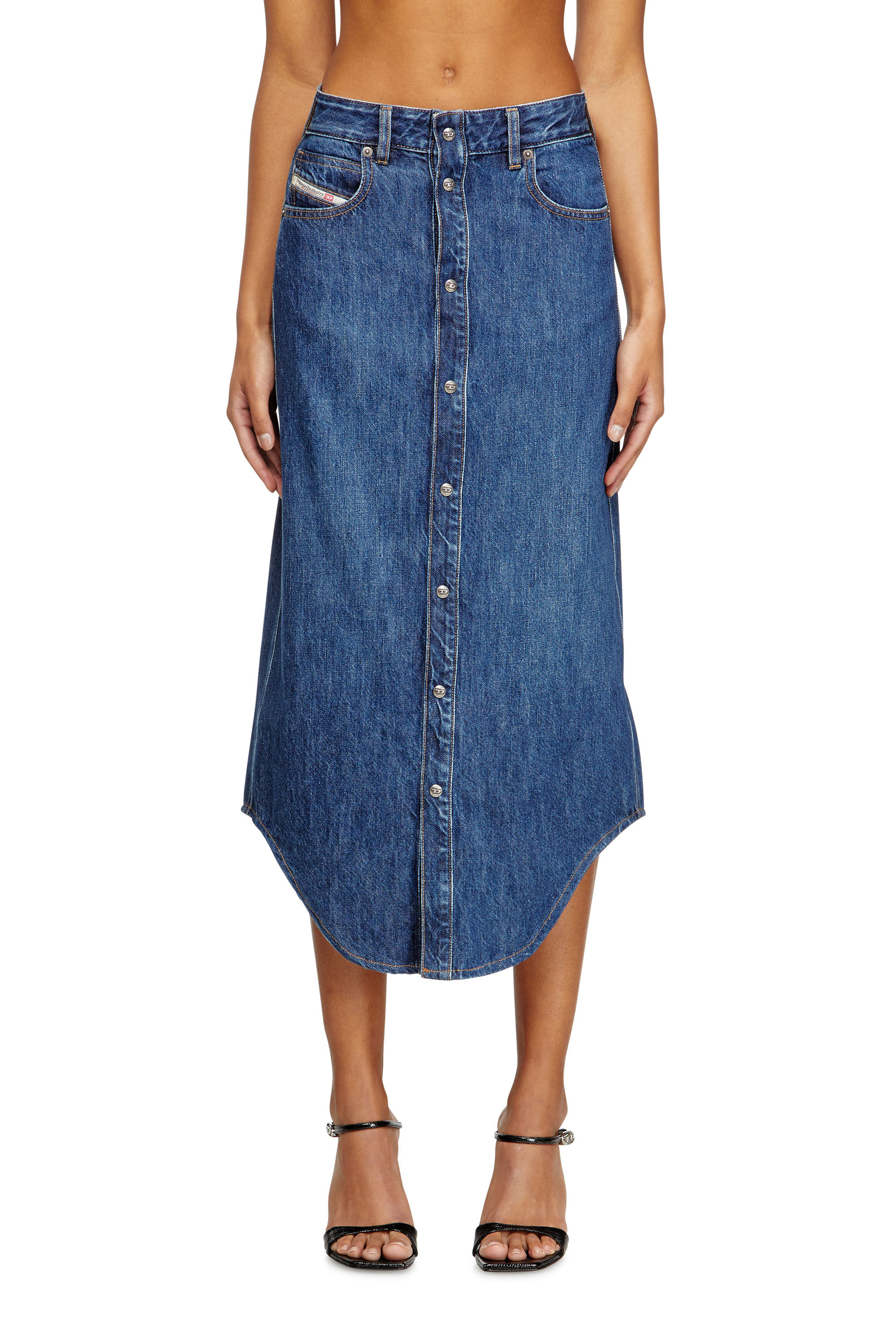 Diesel - DE-ARD-LONG, Damen Jeansrock mit Frontknöpfen in Blau - 3