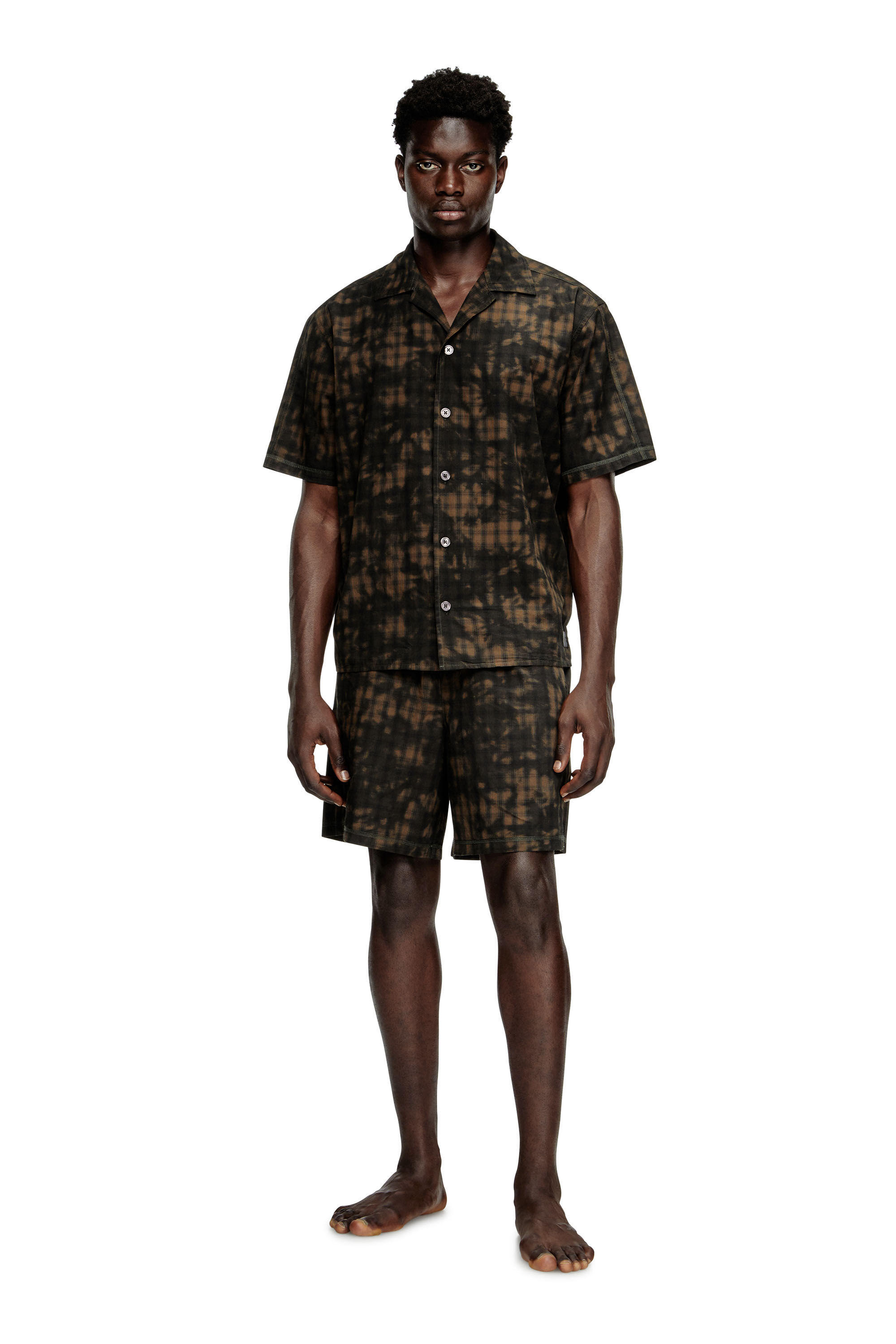 Diesel - SET-HORIEN-UTLT, Pyjama court en coton à carreaux imprimé nuageux Homme in Vert - 3