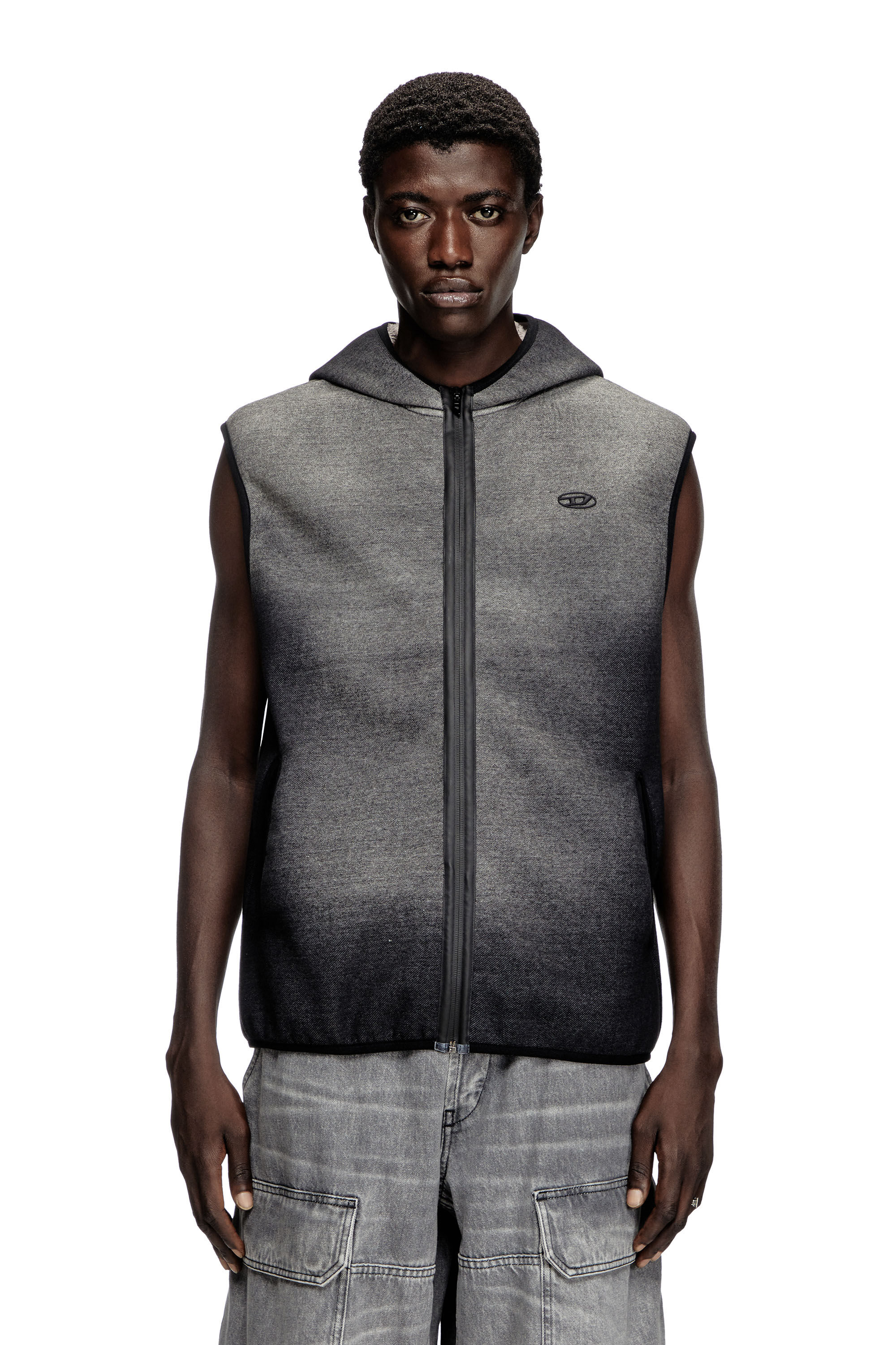 Diesel - S-HAKY, Gilet à capuche en jacquard effet denim Mixte in Noir - 3