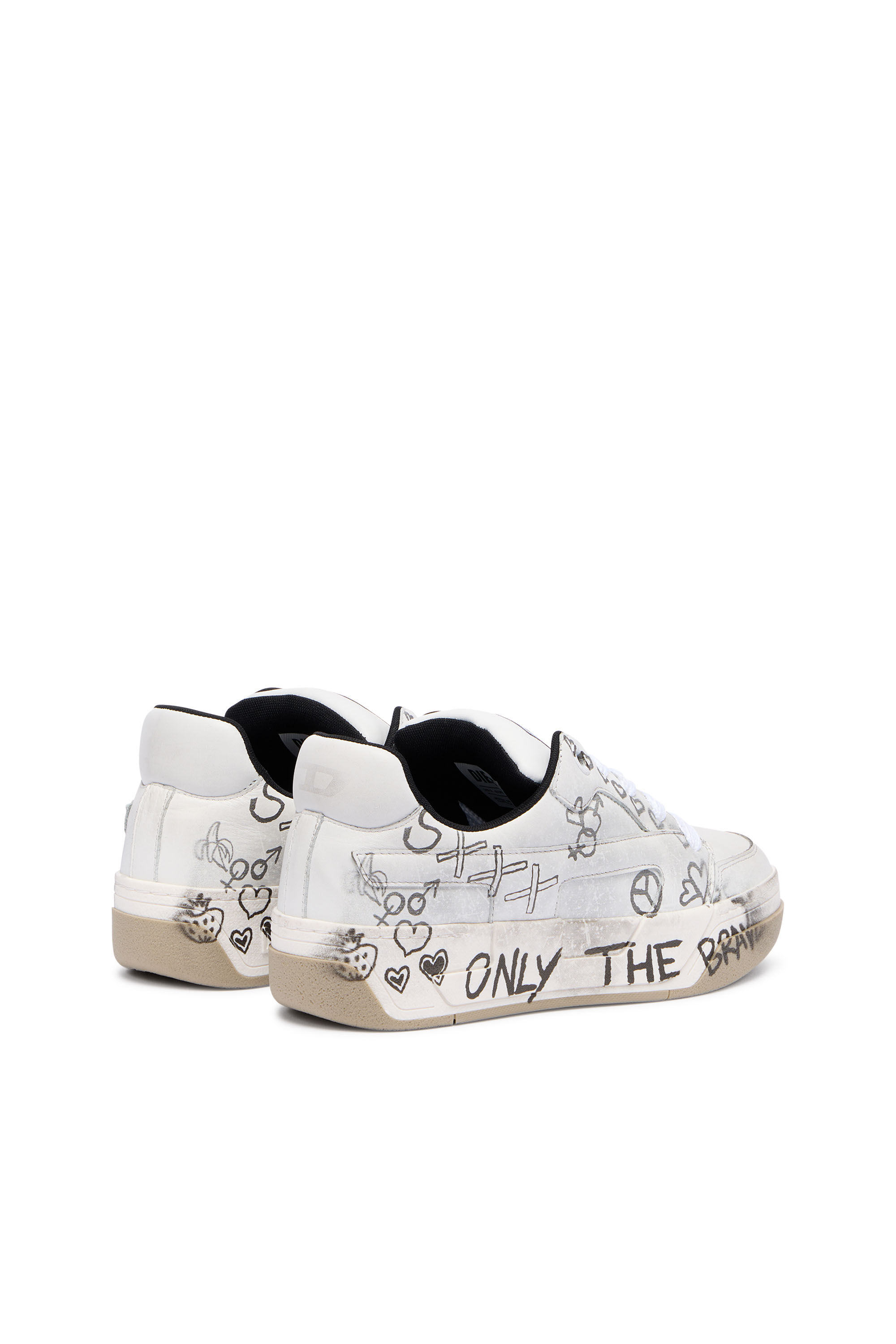 Diesel - S-D-OLLIE LOW W, D-Ollie-Baskets en cuir avec imprim&eacute; graffiti Femme in Blanc - 3