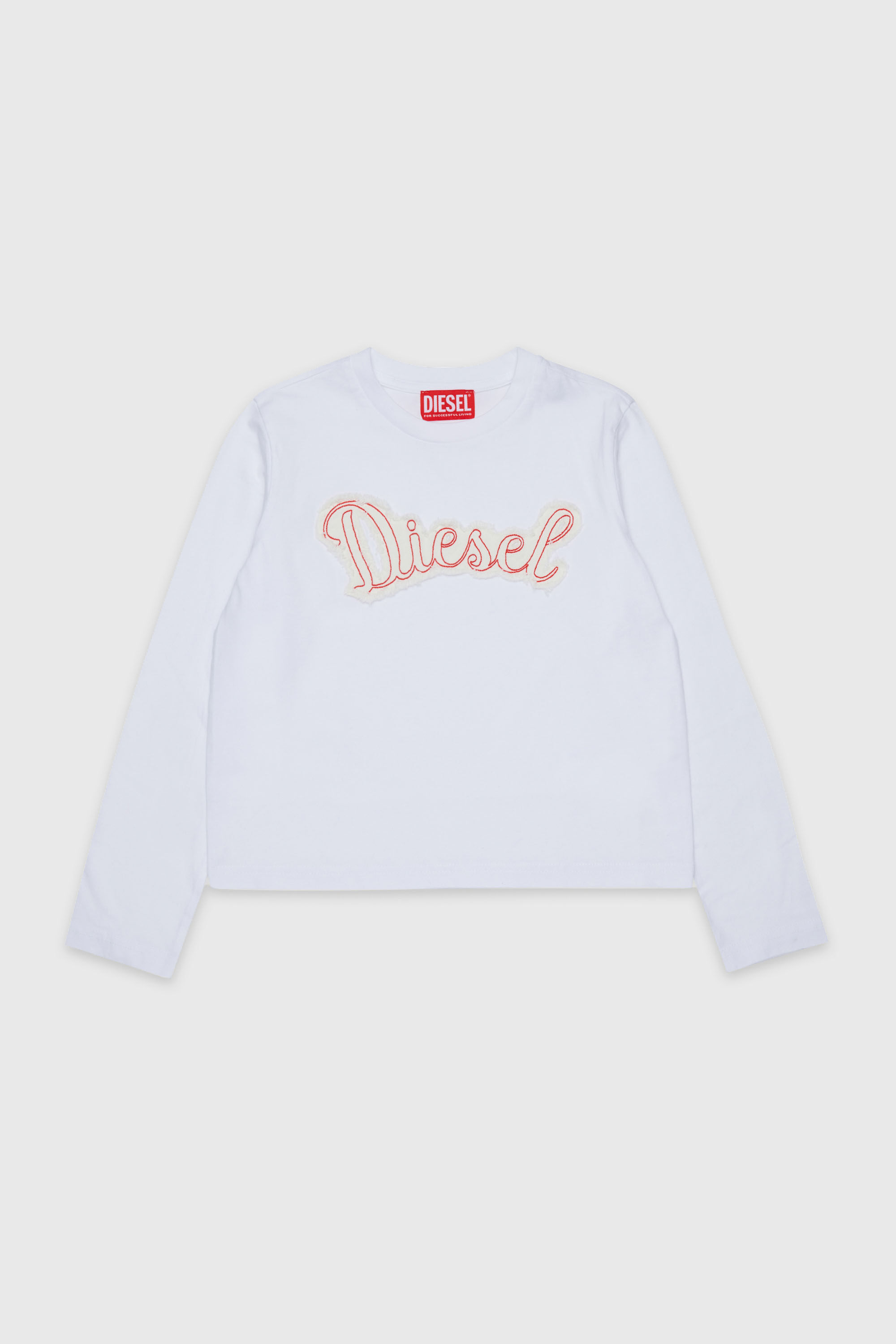 Diesel - TLIBBY, T-shirt &agrave; manches longues avec patch logo effiloch&eacute; Femme in Blanc - 1