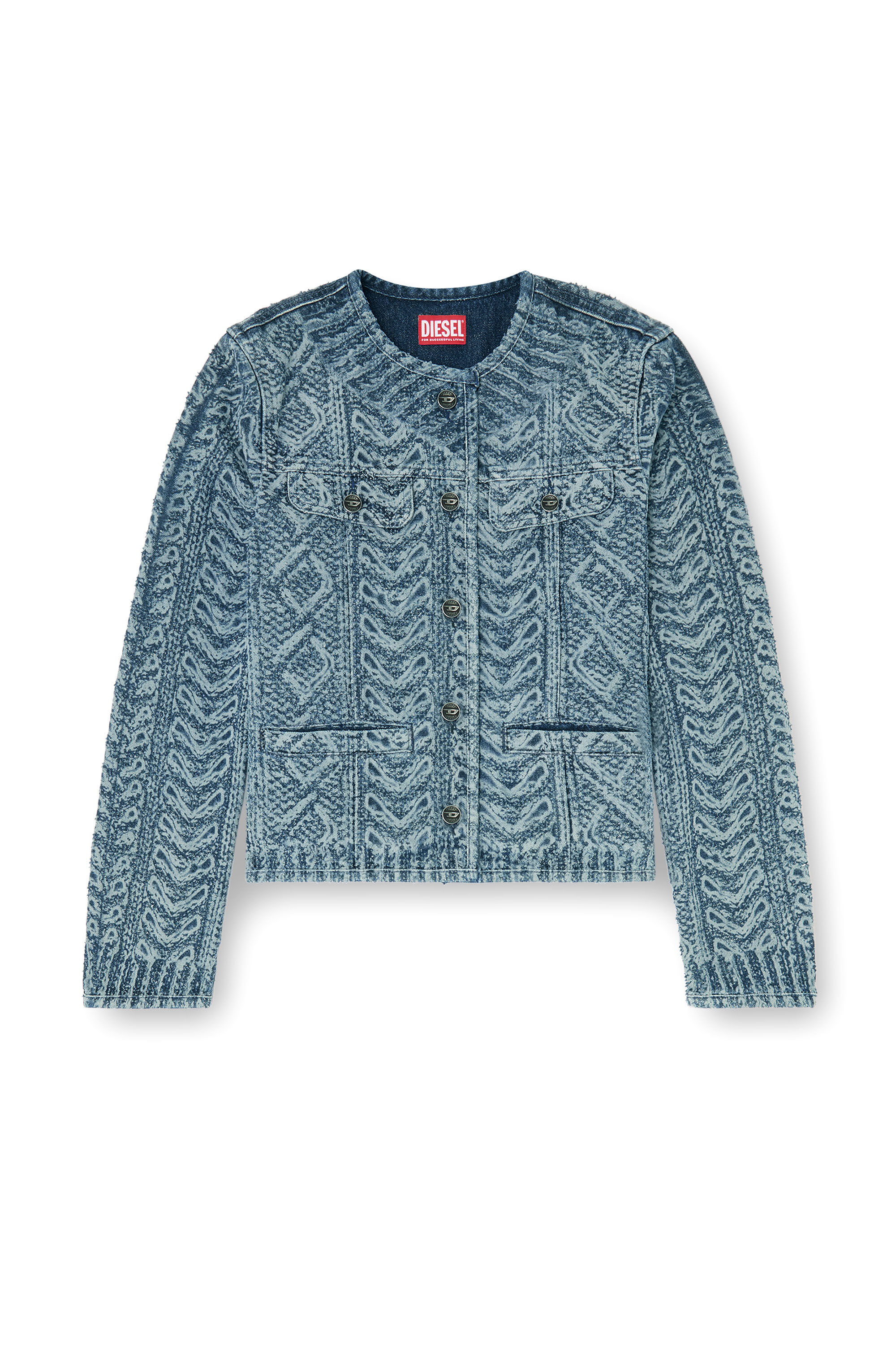 Diesel - DE-GRAFY-S2, Giacca senza collo in denim effetto maglia a trecce Donna in Blu - 2